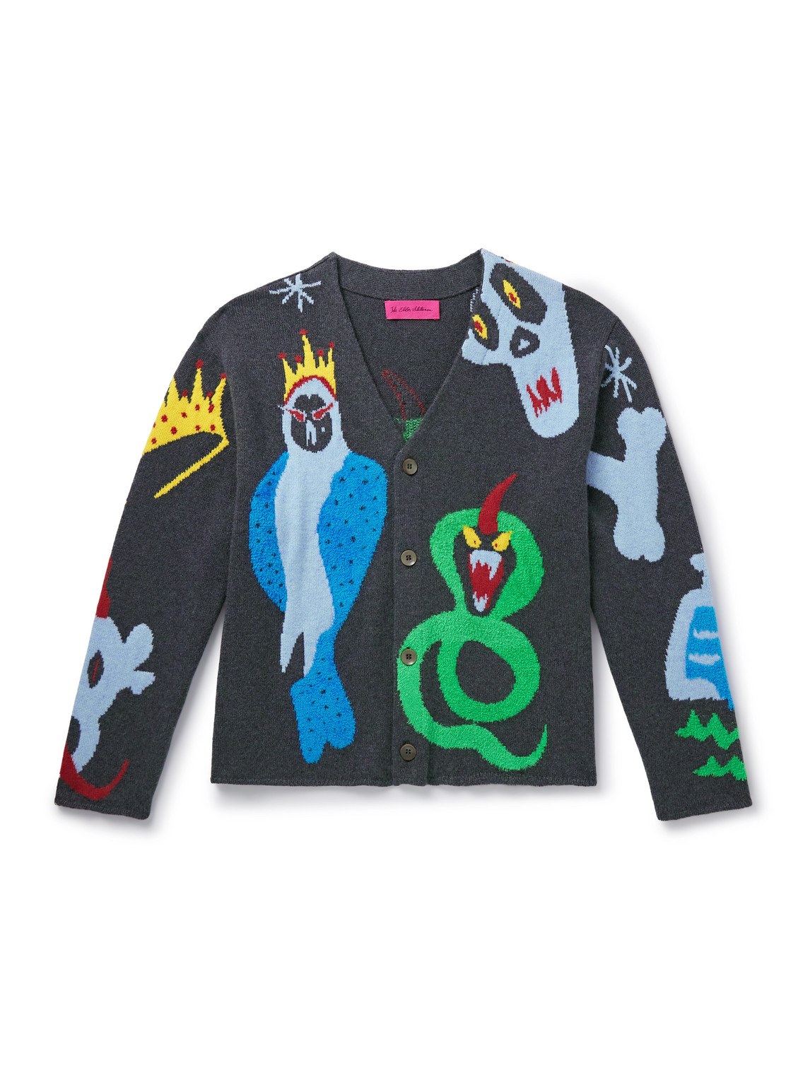 The Elder Statesman Mythical Creatures Jacquard-knit Cashmere-blend Cardigan In Black