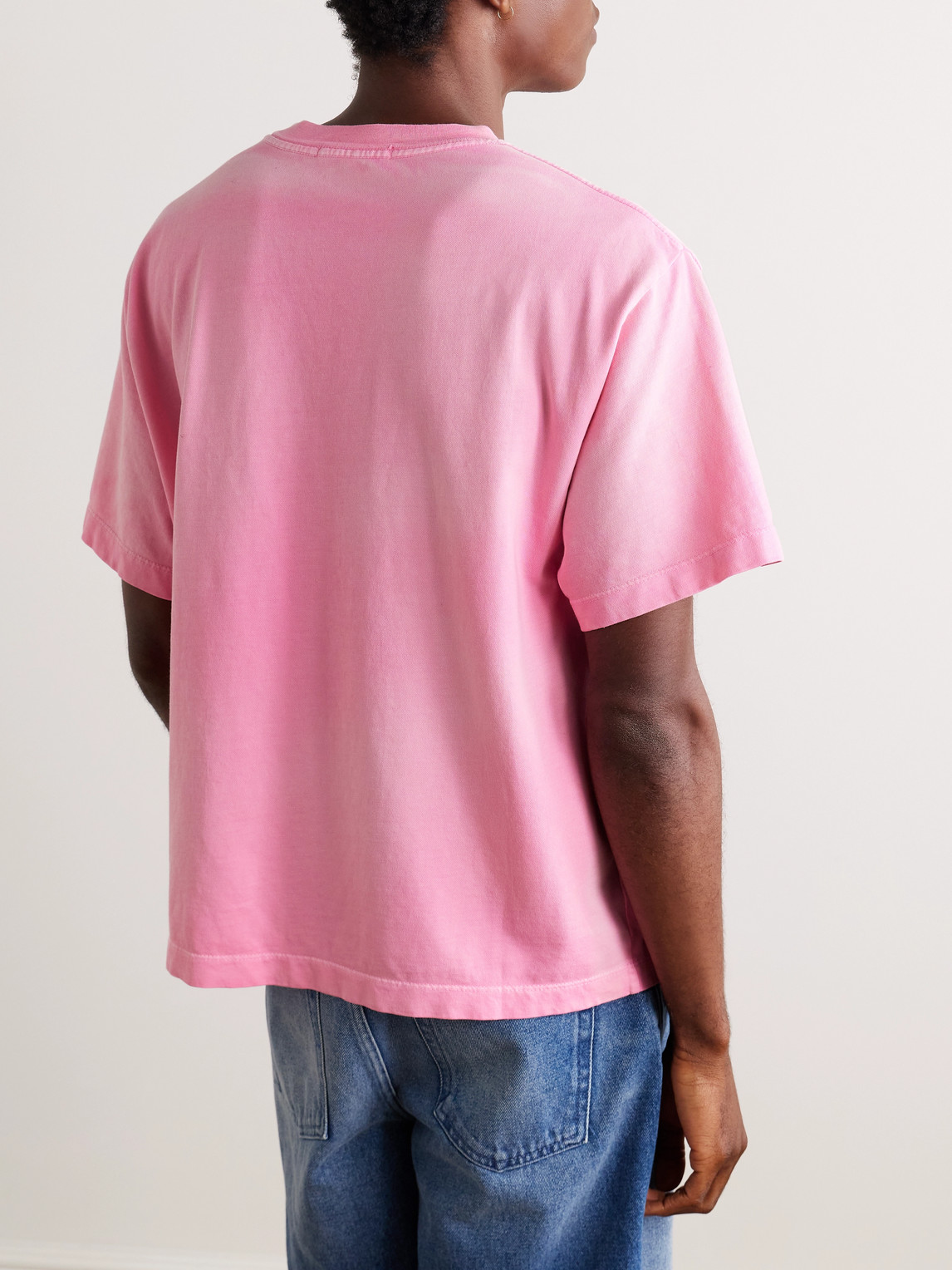 The Elder Statesman Sunbleached Cotton And Cashmere-blend Jersey T-shirt In Pink