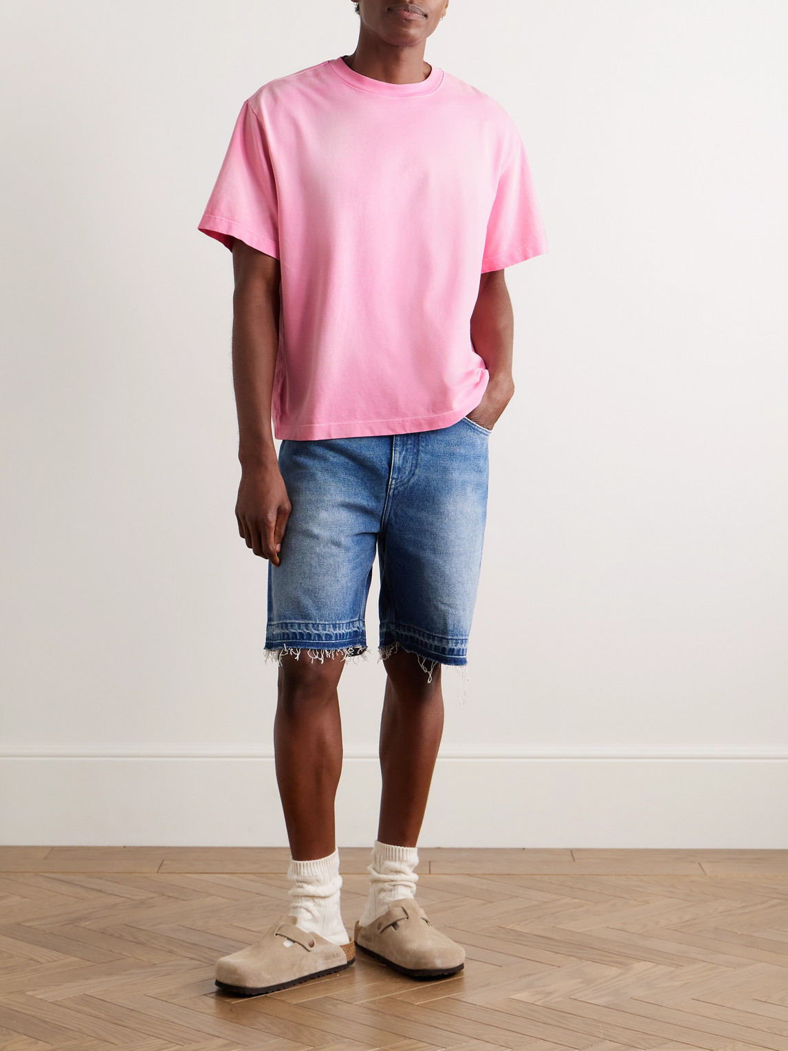 The Elder Statesman Sunbleached Cotton And Cashmere-blend Jersey T-shirt In Pink