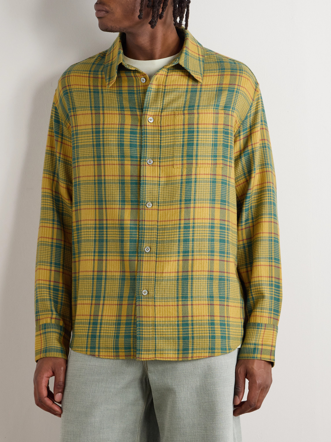 The Elder Statesman Pashmina Checked Wool And Cashmere-blend Shirt In Green