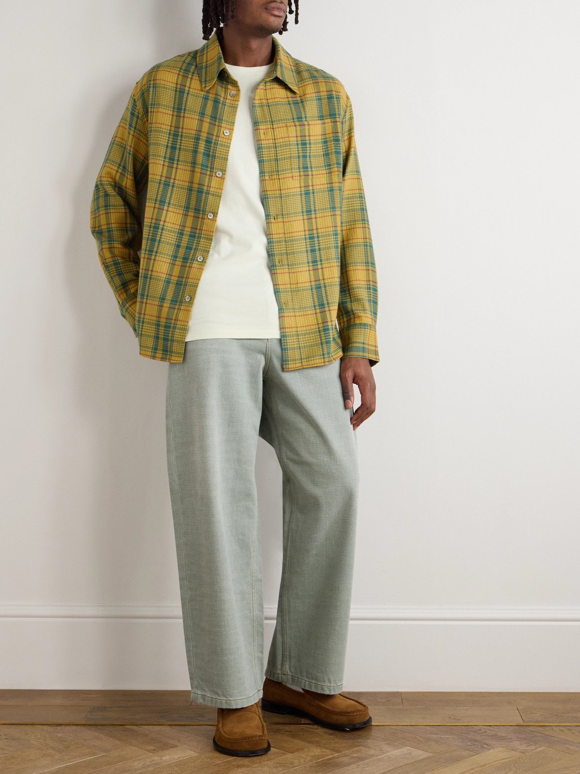 The Elder Statesman Pashmina Checked Wool And Cashmere-blend Shirt In Green