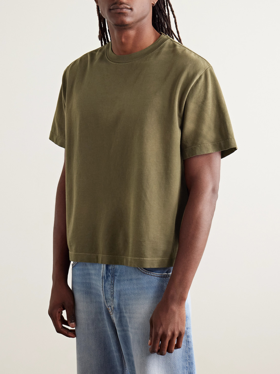 The Elder Statesman Sunbleached Cotton And Cashmere-blend Jersey T-shirt In Green