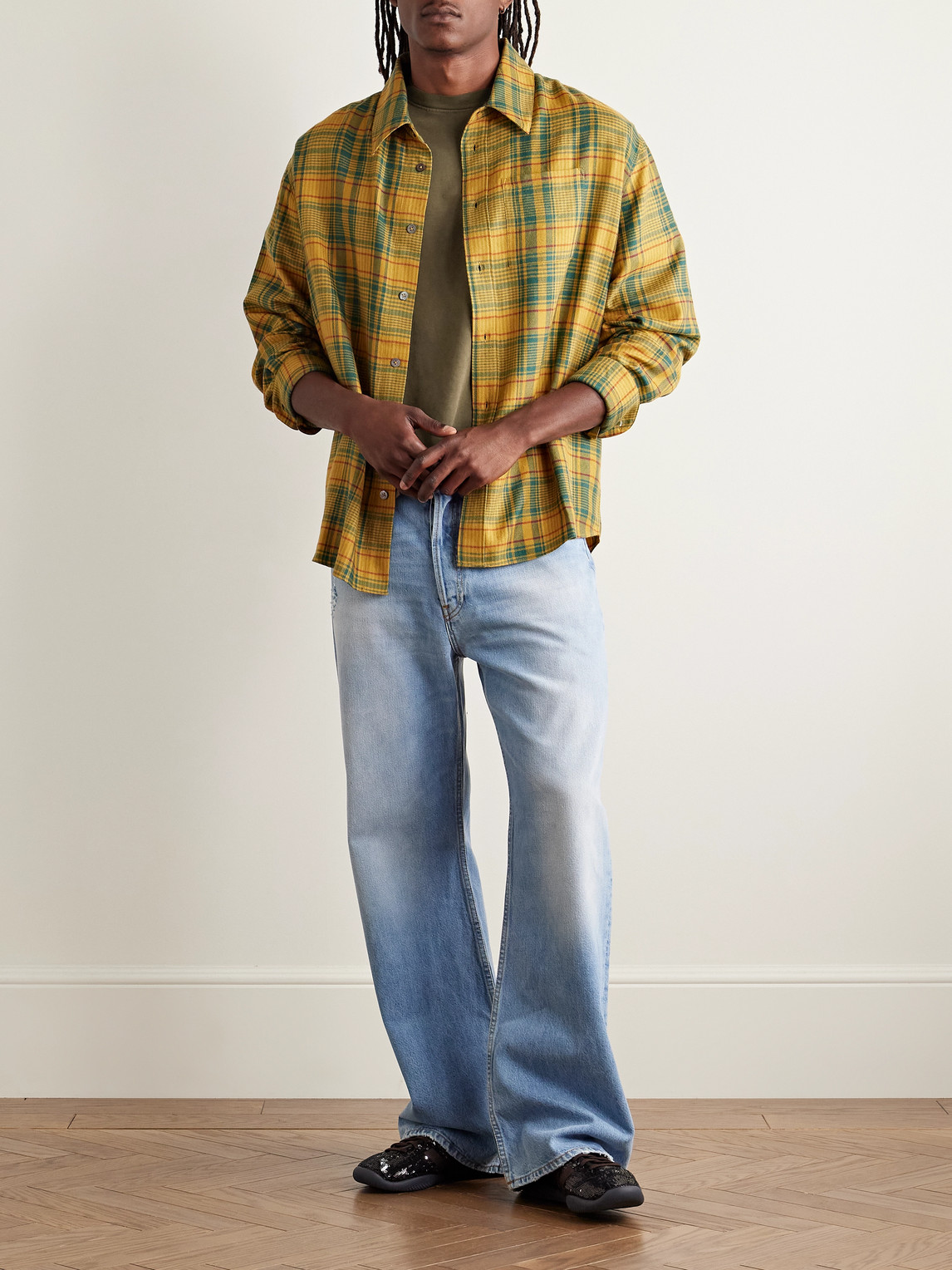The Elder Statesman Sunbleached Cotton And Cashmere-blend Jersey T-shirt In Green