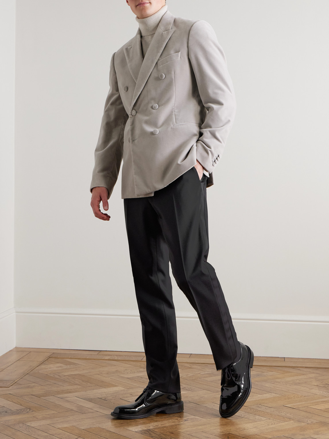 Mr P. - Slim-Fit Twill-Trimmed Wool Tuxedo Trousers