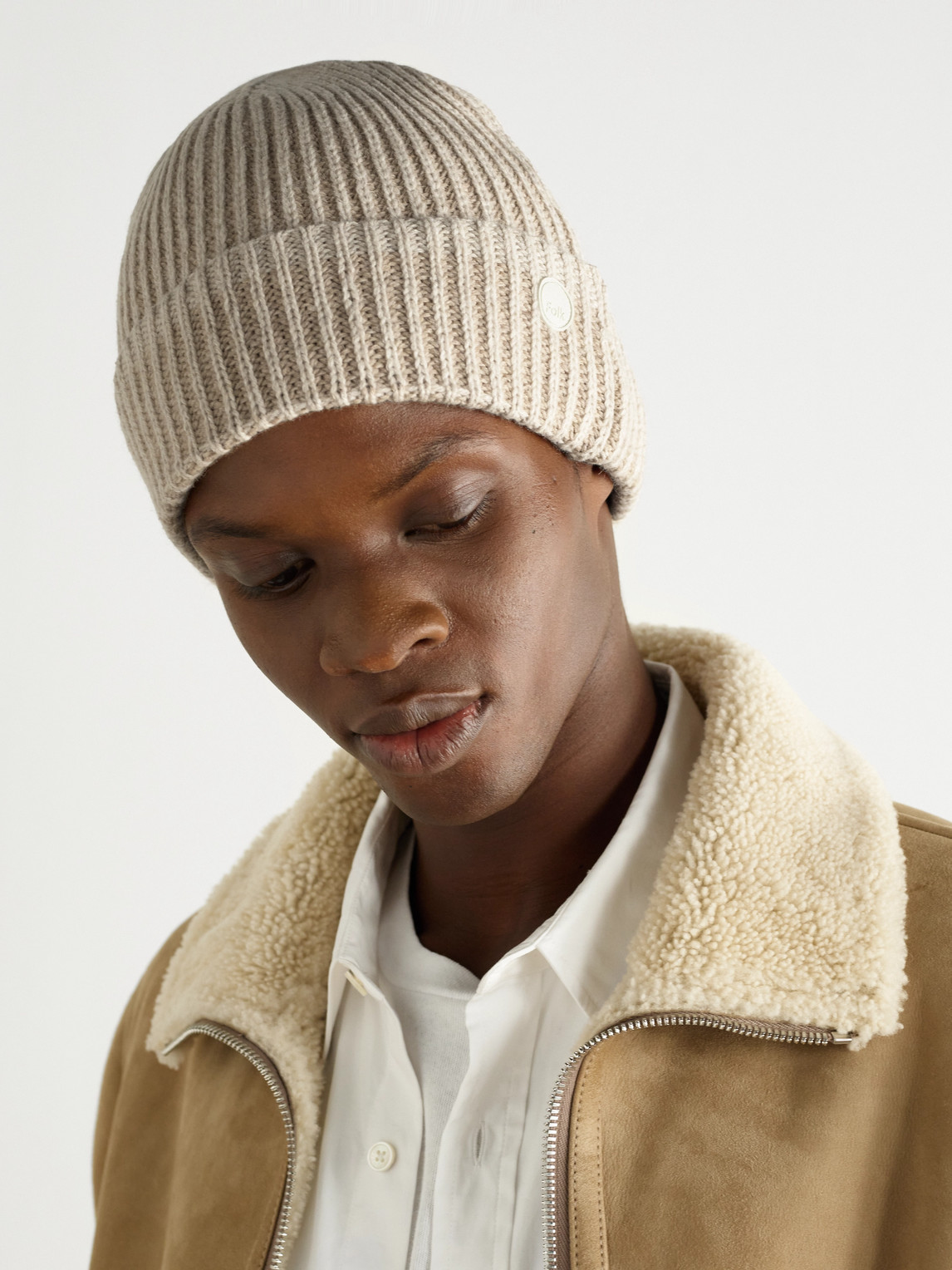 Folk Ribbed Wool-blend Beanie In Neutral