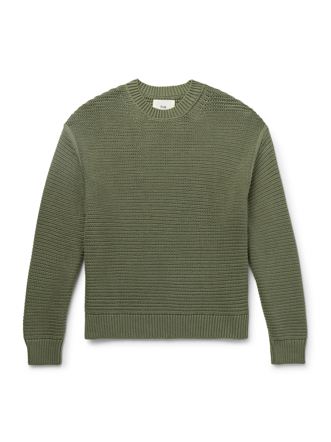 Folk Ribbed Cotton Sweater In Green
