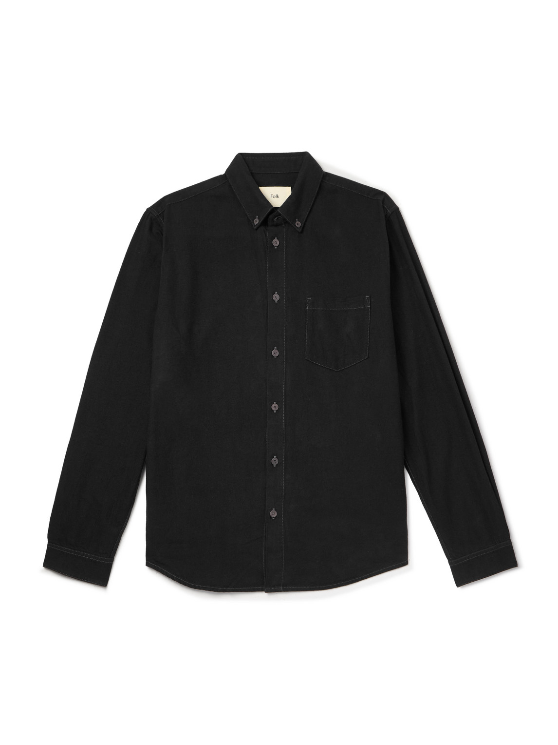Folk Button Down-collar Cotton-flannel Shirt In Black