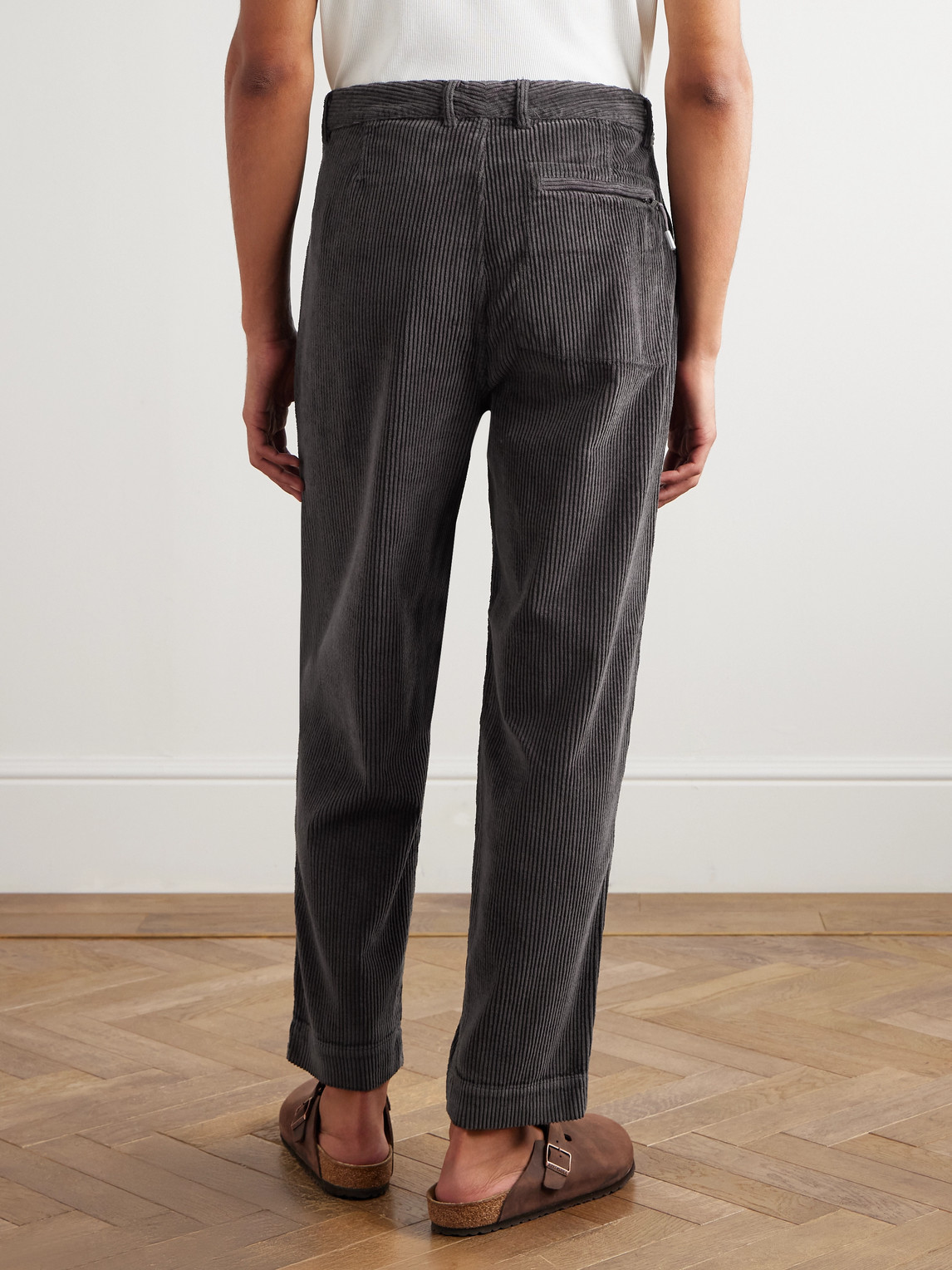 Folk Signal Straight-leg Pleated Cotton-corduory Trousers In Gray