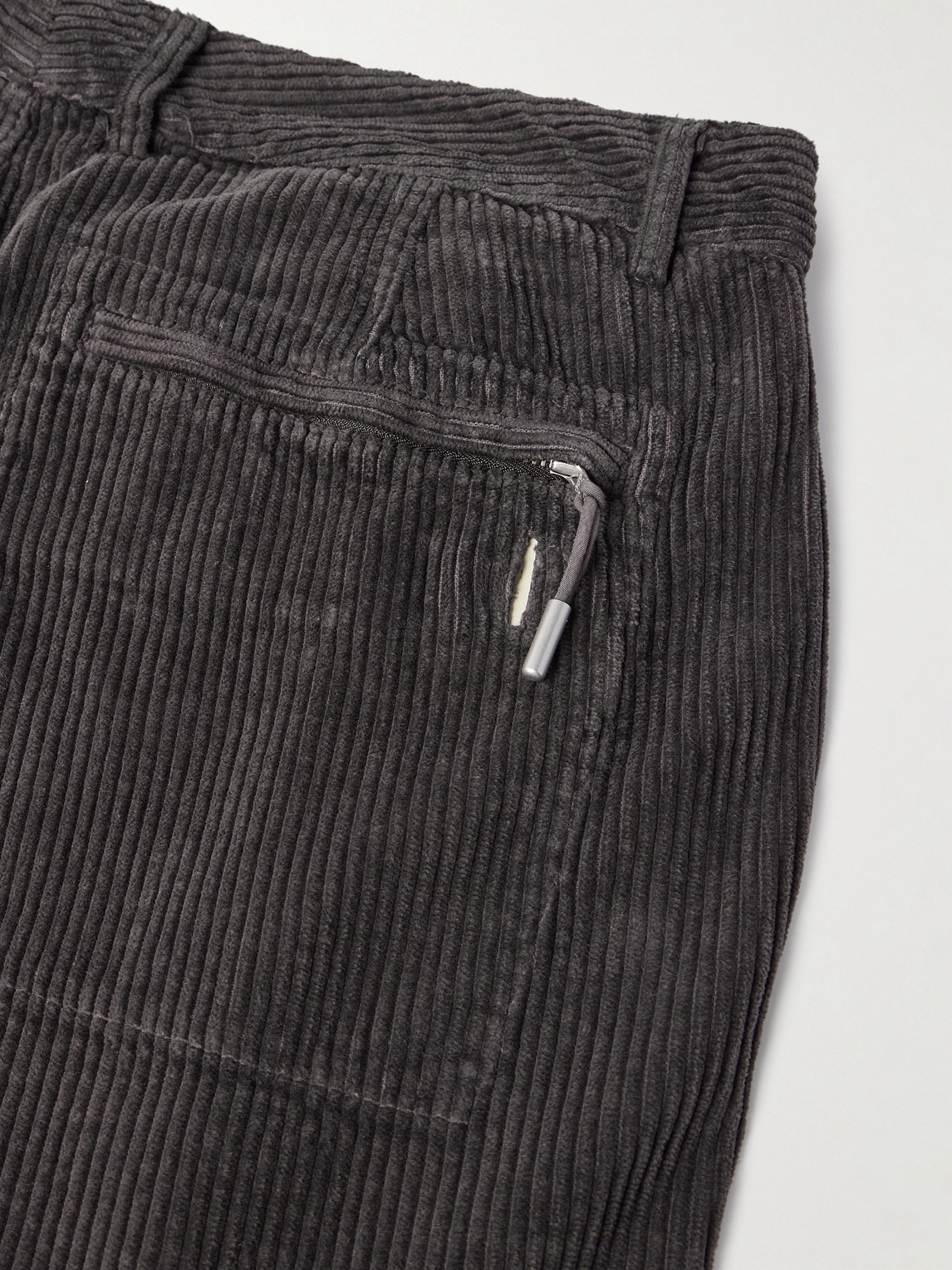Folk Signal Straight-leg Pleated Cotton-corduory Trousers In Gray