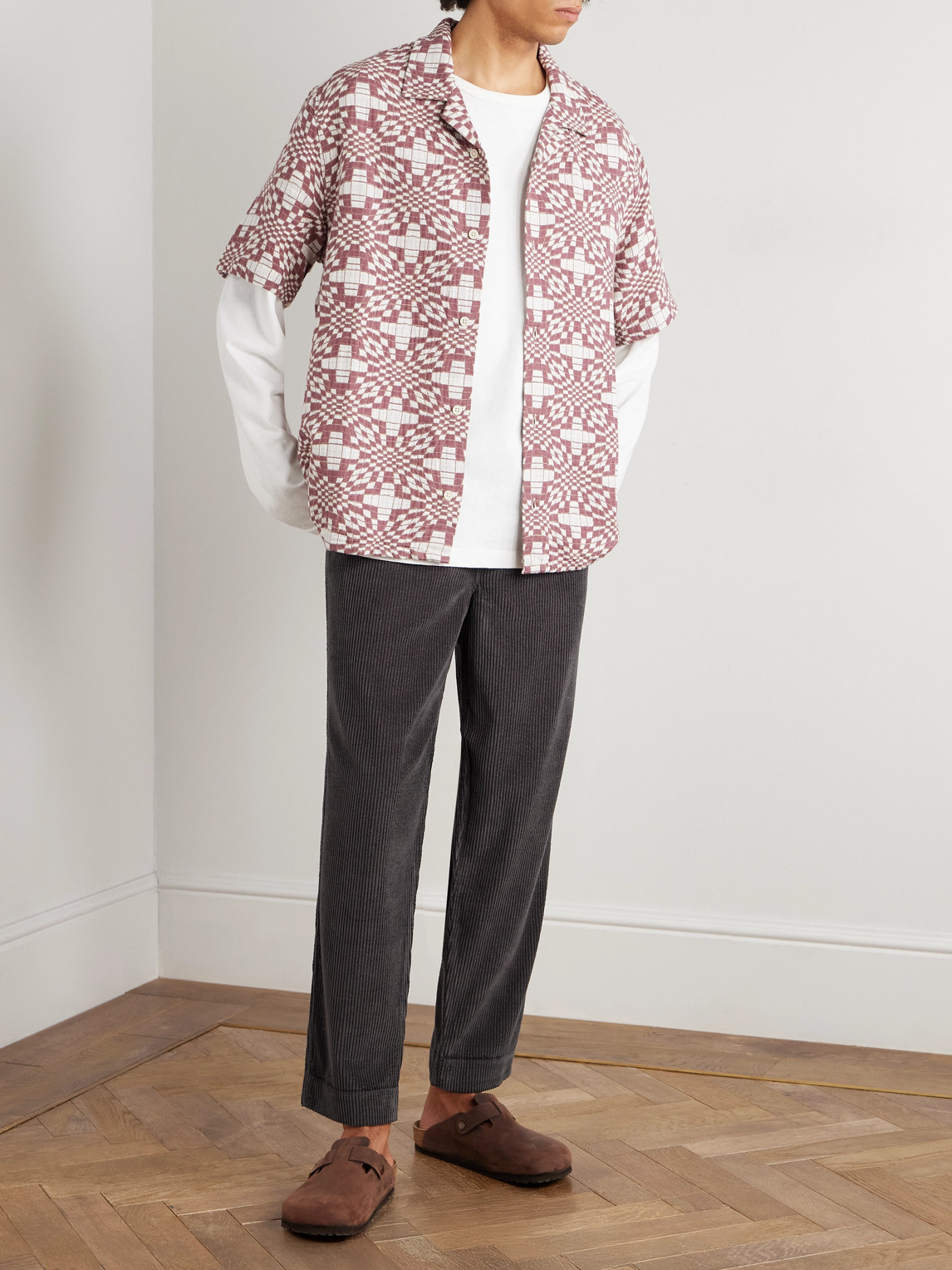 Folk Signal Straight-leg Pleated Cotton-corduory Trousers In Gray