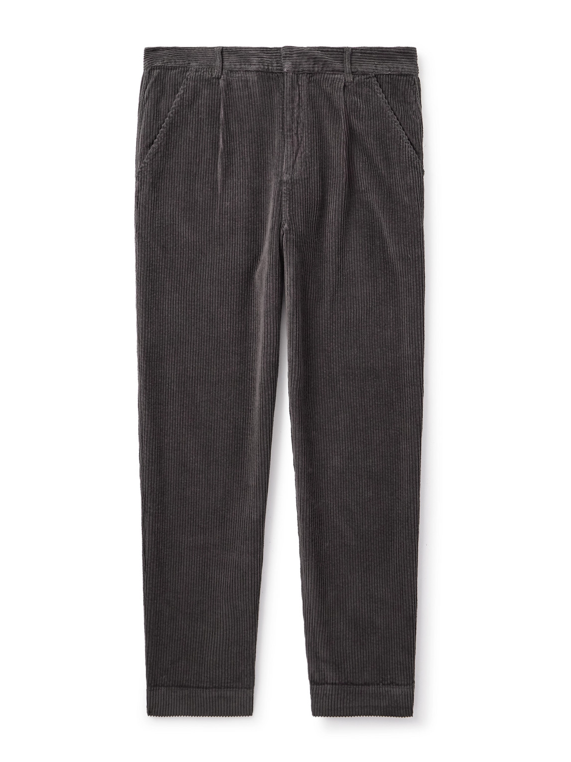 Folk Signal Straight-leg Pleated Cotton-corduory Trousers In Gray
