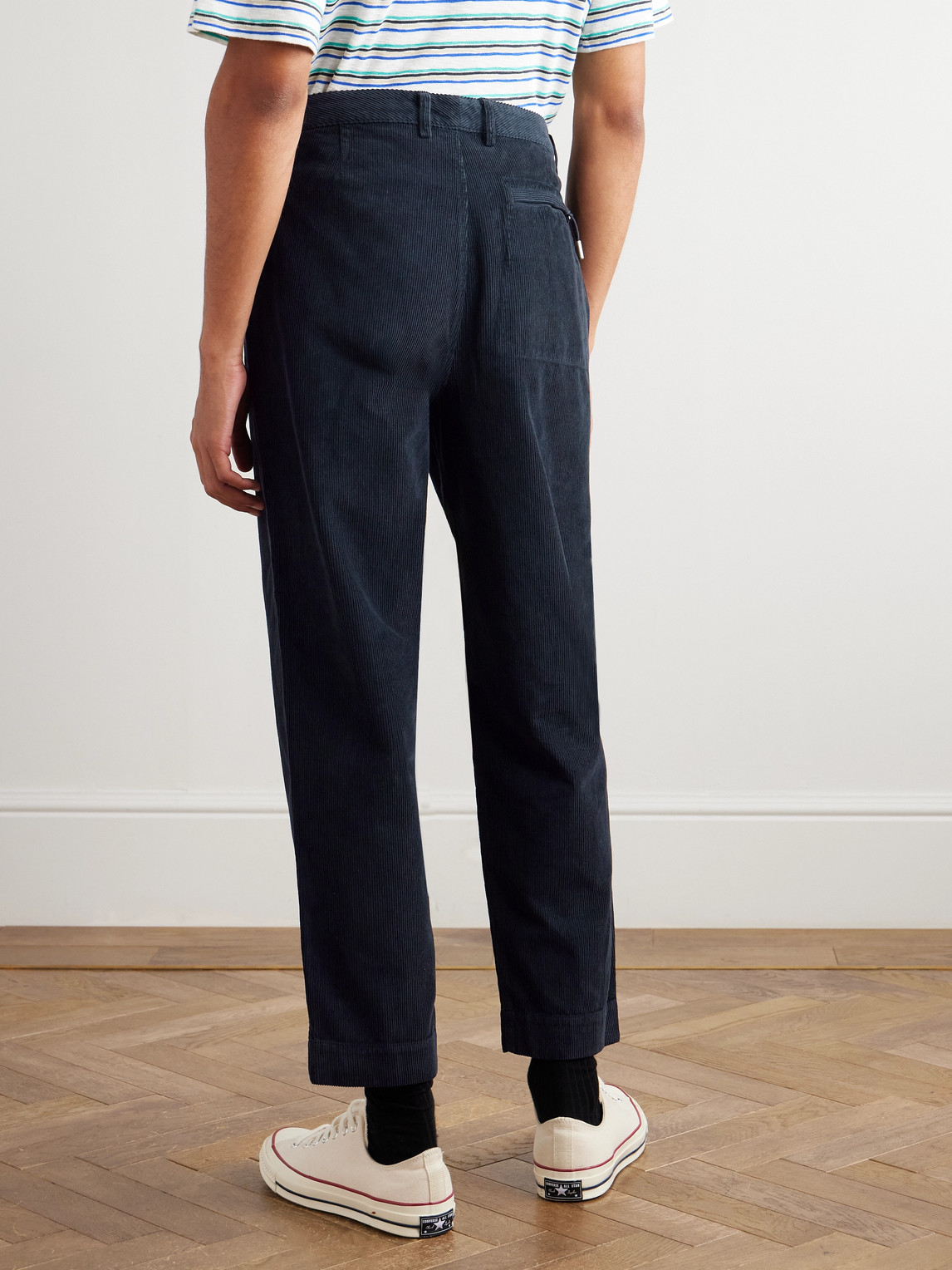 Folk Signal Straight-leg Pleated Cotton-corduroy Trousers In Blue