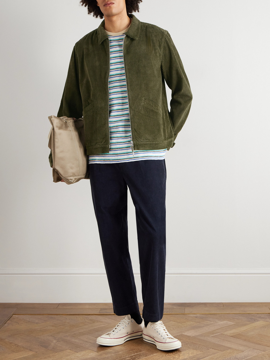 Folk Signal Straight-leg Pleated Cotton-corduroy Trousers In Blue