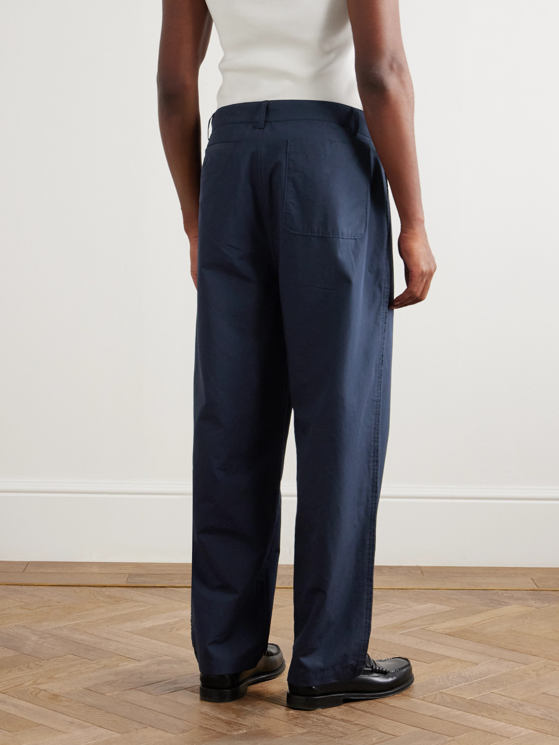 Folk Wide-leg Pleated Cotton And Linen-blend Trousers In Blue