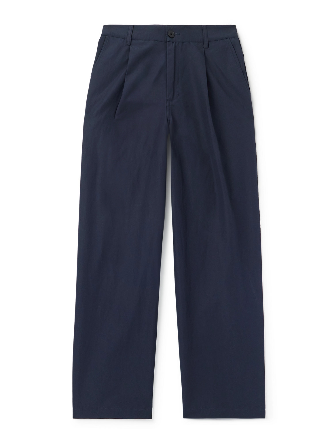 Folk Wide-leg Pleated Cotton And Linen-blend Trousers In Blue