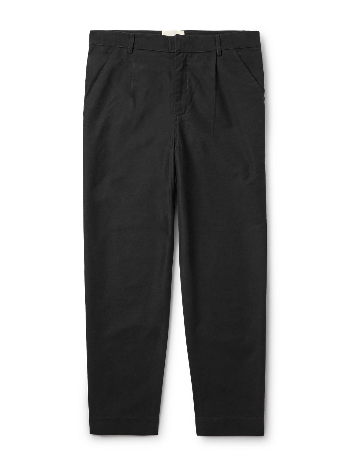 Folk Signal Straight-leg Pleated Cotton Trousers In Black