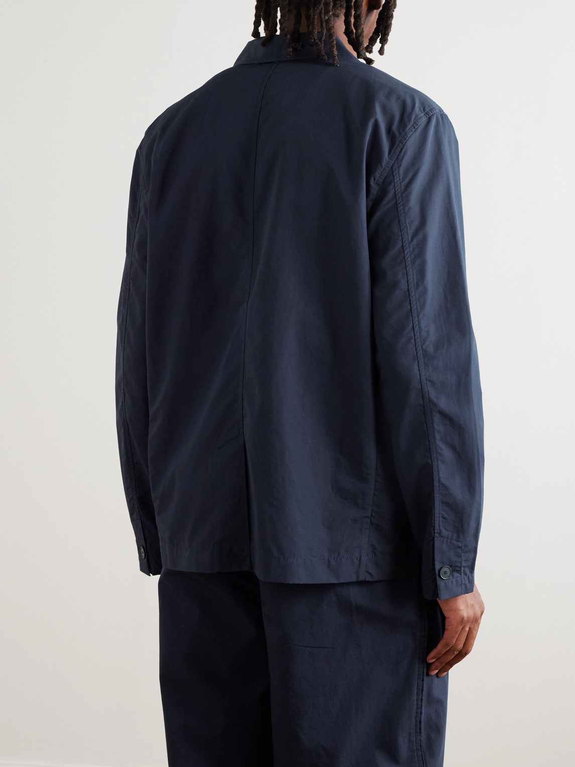 Folk Cotton And Linen-blend Poplin Blazer In Blue