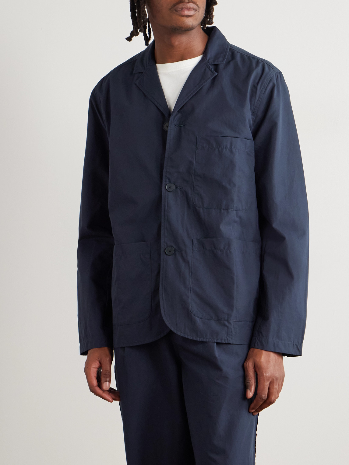Folk Cotton And Linen-blend Poplin Blazer In Blue