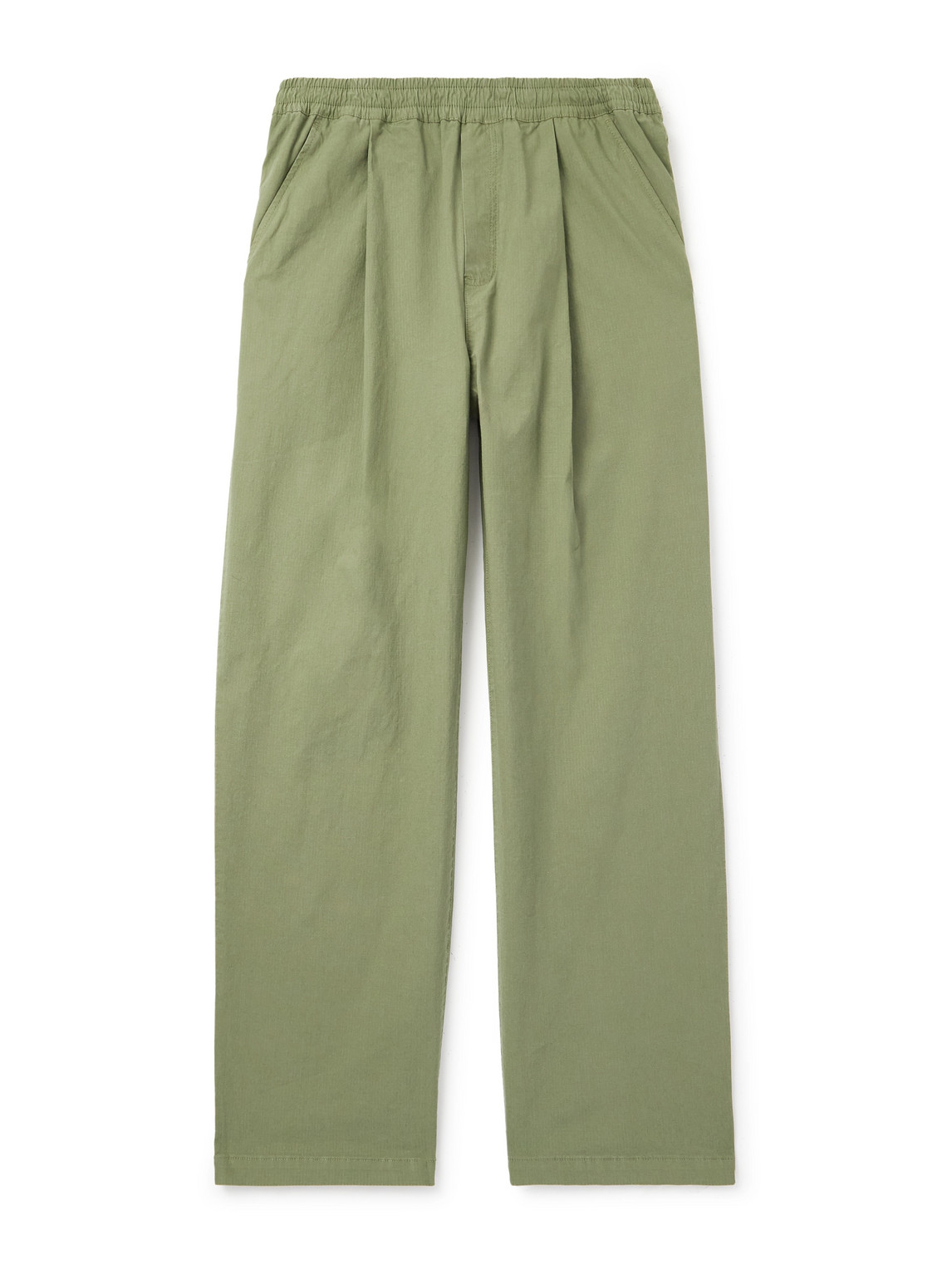 Folk Straight-leg Pleated Stretch Cotton-ripstop Trousers In Green