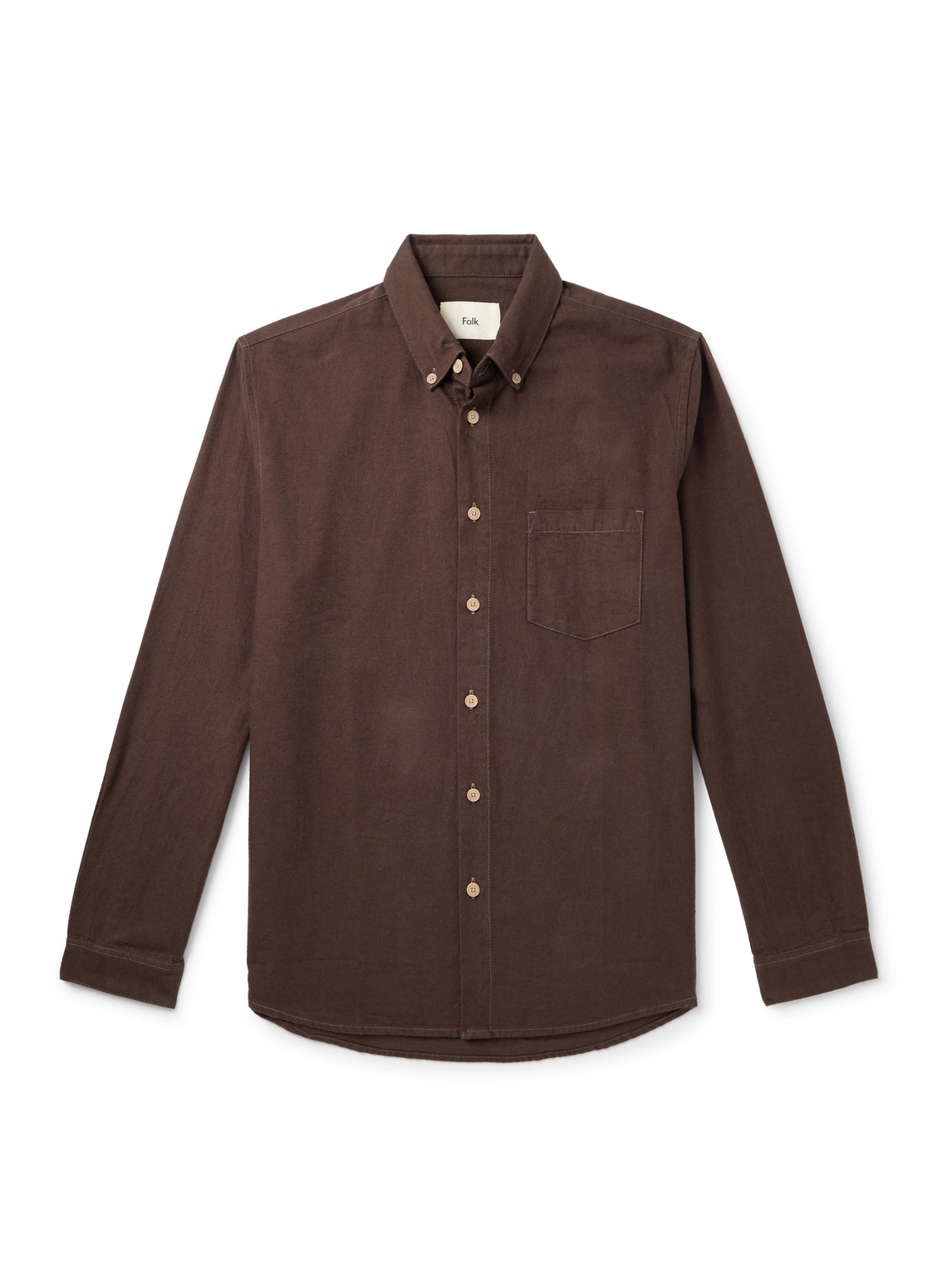 Folk Button Down-collar Cotton-flannel Shirt In Brown