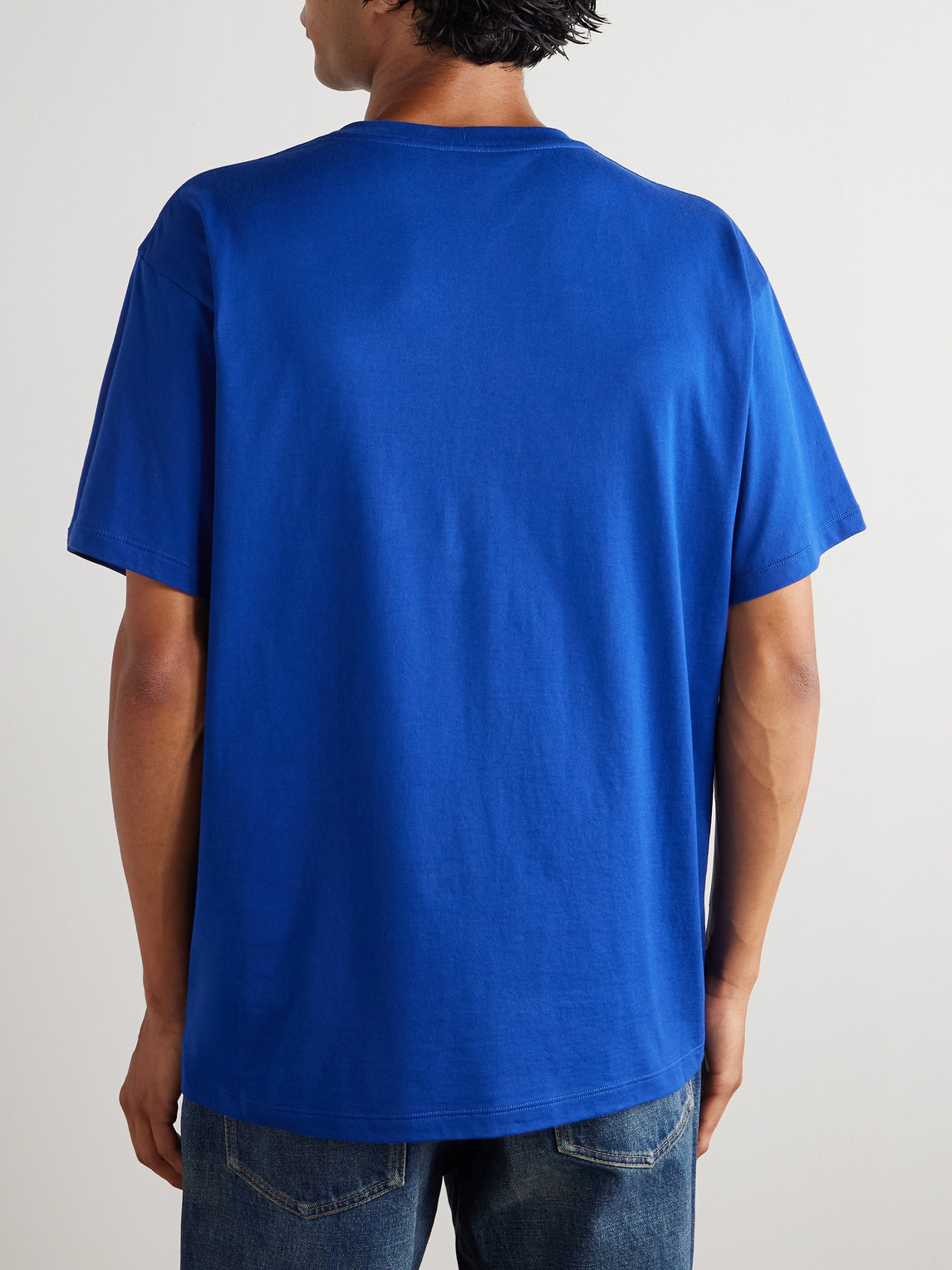 Celine Triomphe Logo-embroidered Cotton-jersey T-shirt In Blue