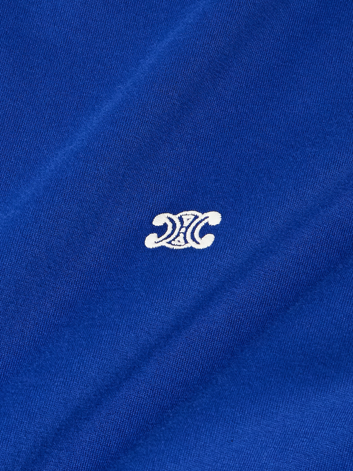 Celine Triomphe Logo-embroidered Cotton-jersey T-shirt In Blue