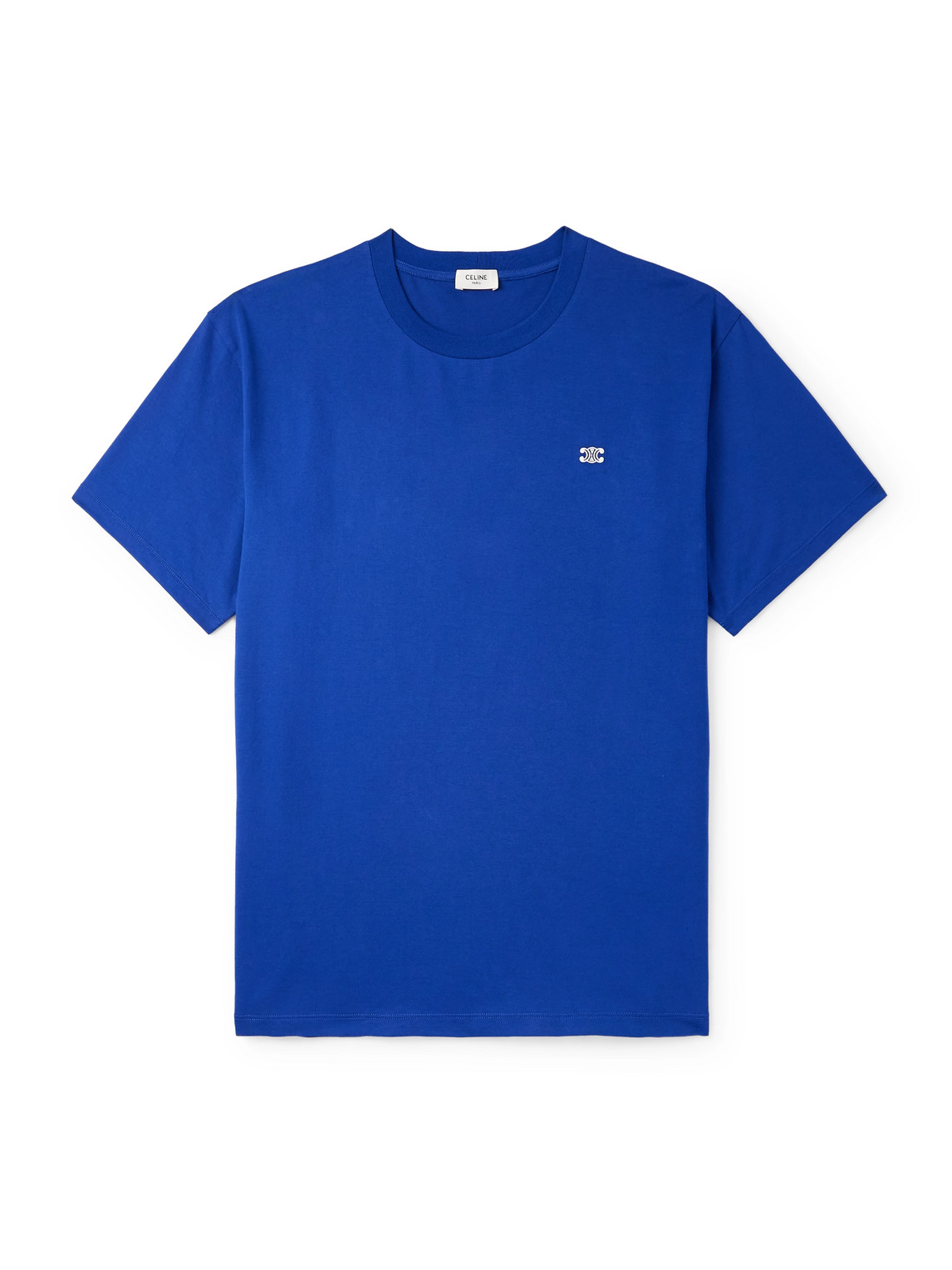 Celine Triomphe Logo-embroidered Cotton-jersey T-shirt In Blue