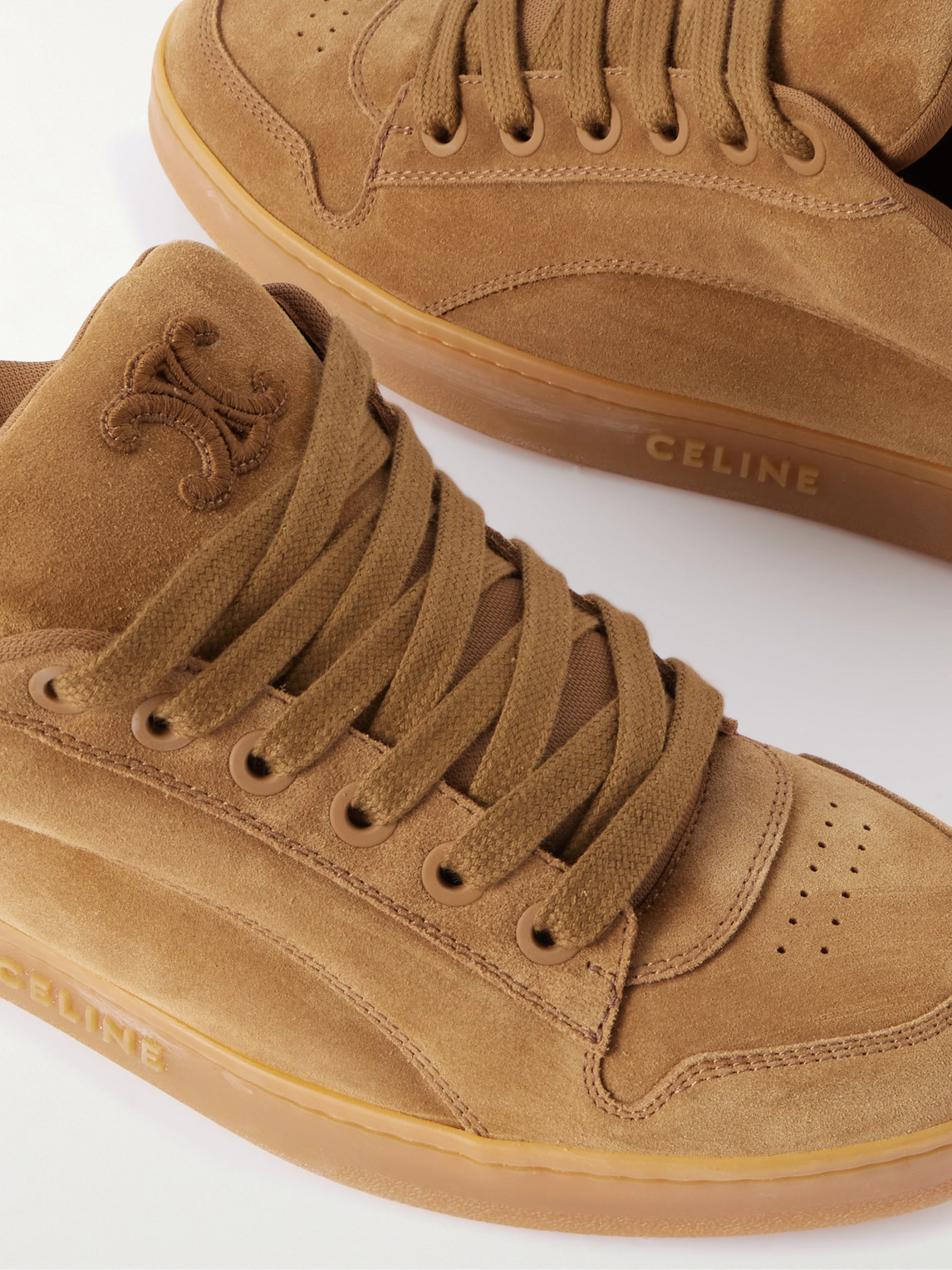 Celine Huntington Suede And Mesh Sneakers In Brown