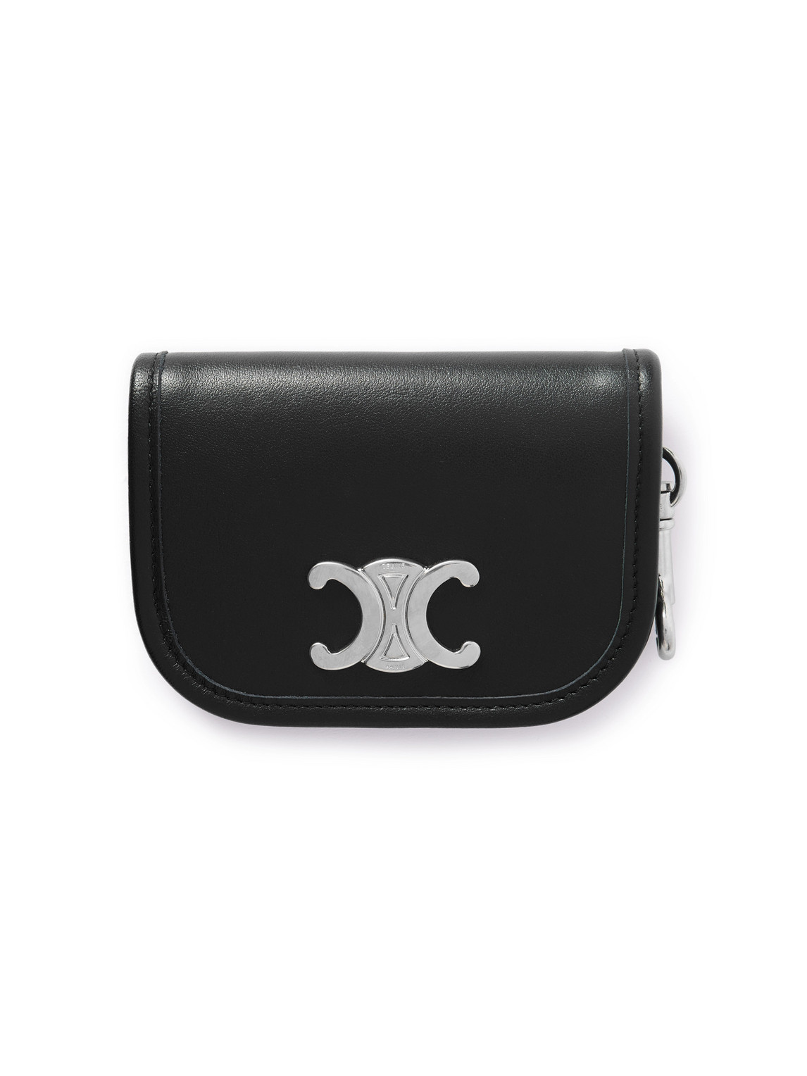 Celine Nano Logo-embellished Leather And Silver-tone Keyring Wallet In Black