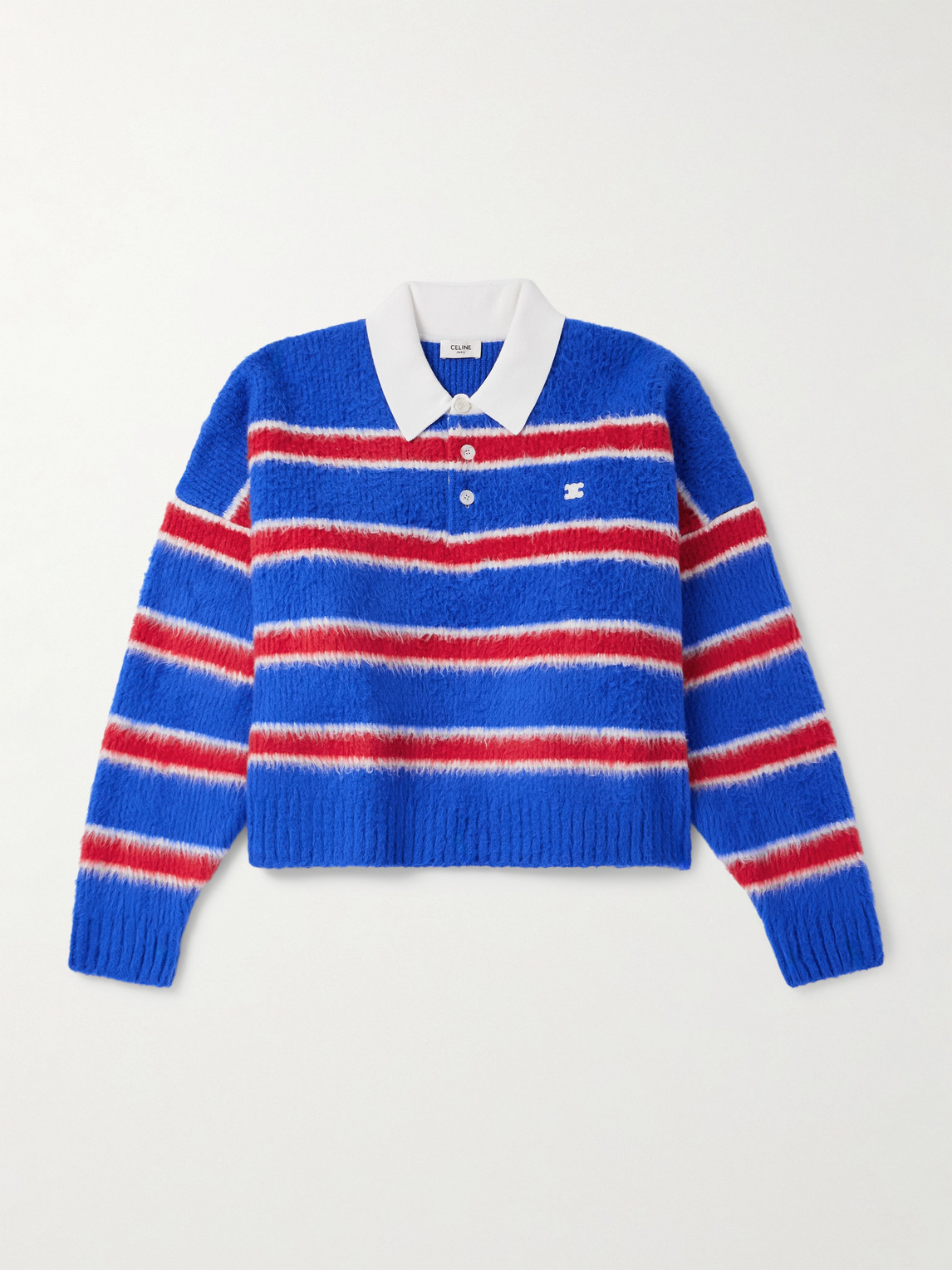 Cropped Logo-Embroidered Striped Brushed Cotton-Blend Polo Shirt