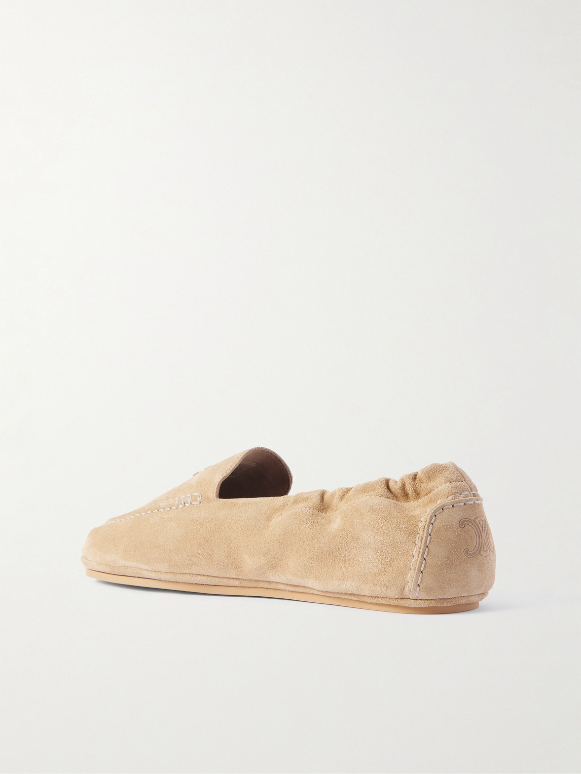 Celine Logo-appliquéd Suede Loafers In Neutral