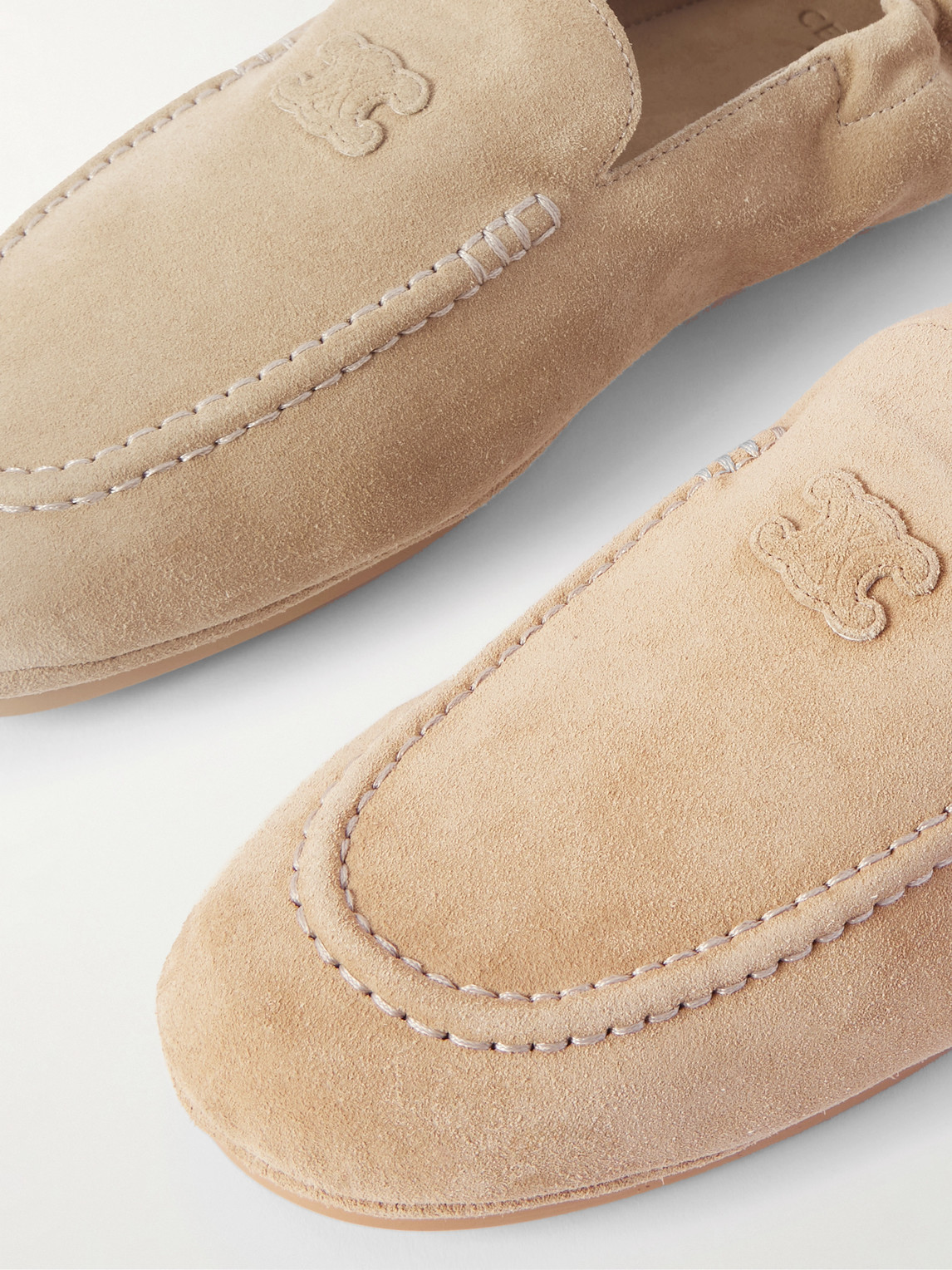 Celine Logo-appliquéd Suede Loafers In Neutral