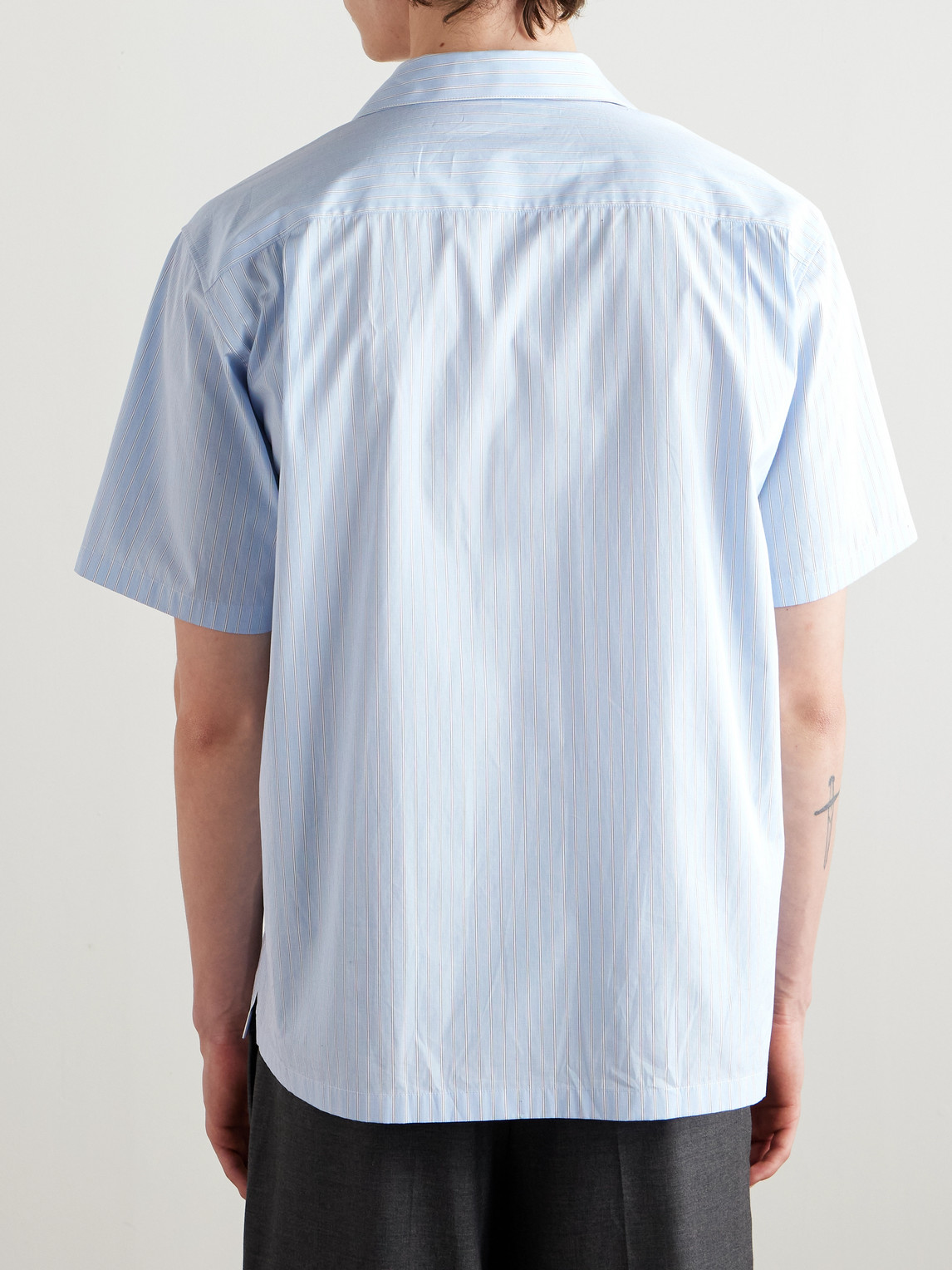Celine Convertible-collar Logo-embroidered Striped Cotton-poplin Shirt In Blue