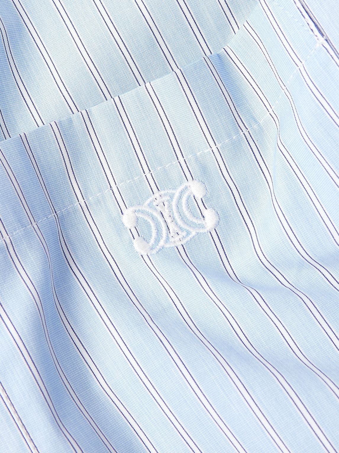 Celine Convertible-collar Logo-embroidered Striped Cotton-poplin Shirt In Blue