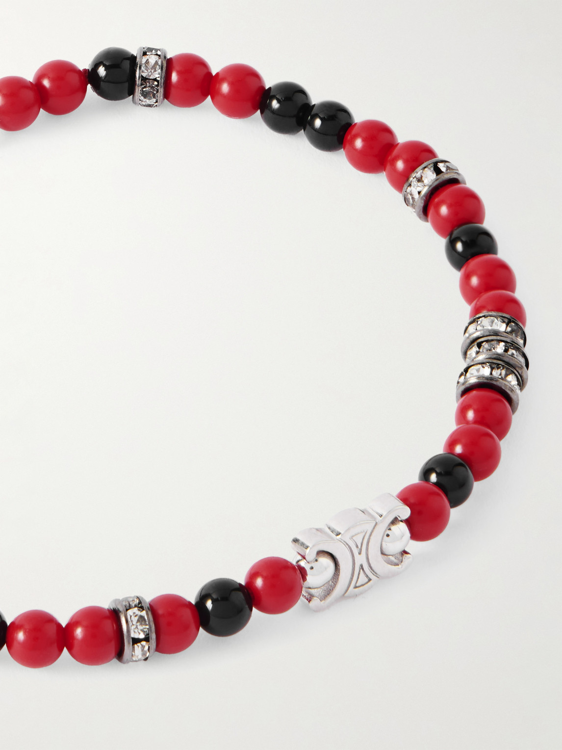 Celine Silver-tone, Resin, Onyx And Strass Crystal Bracelet In Multi