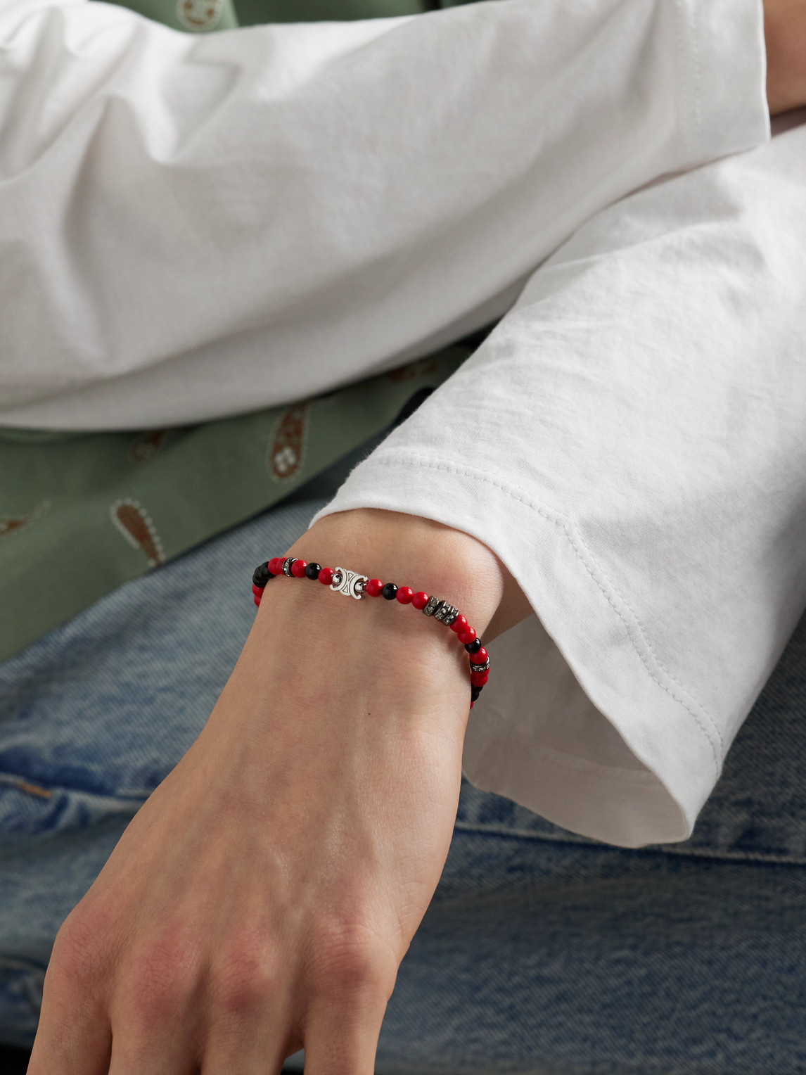 Celine Silver-tone, Resin, Onyx And Strass Crystal Bracelet In Multi