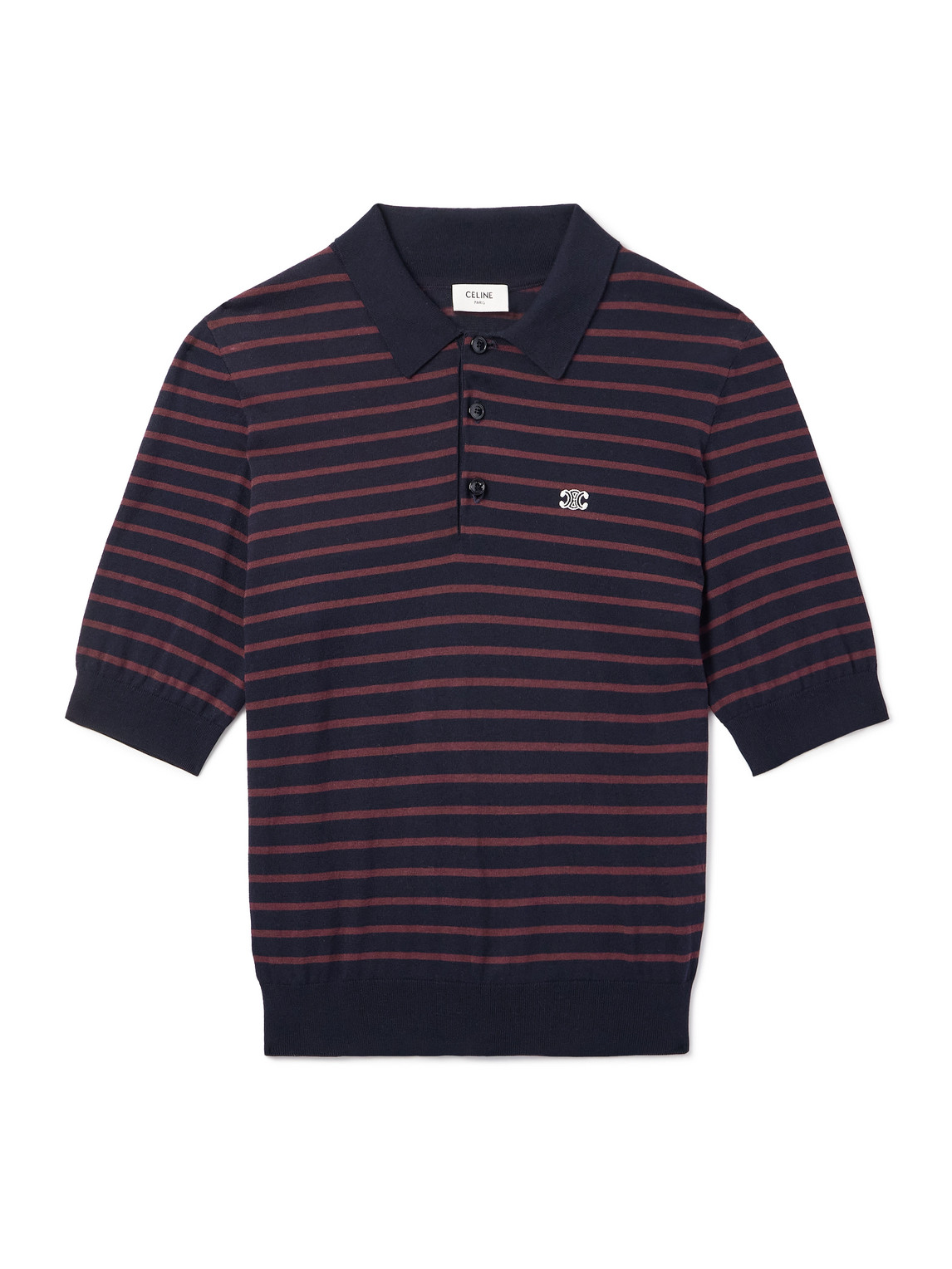 Celine Slim-fit Logo-embroidered Striped Cotton Polo Shirt In Black