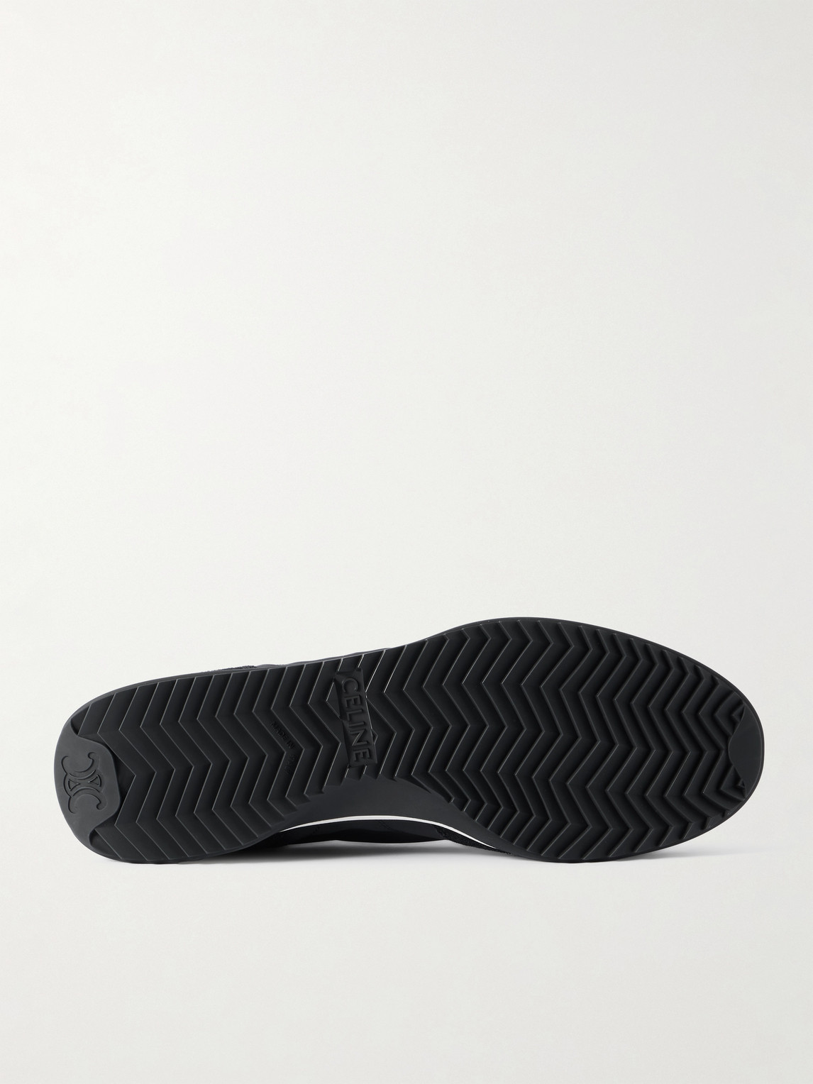 Celine Leather And Suede-trimmed Logo-embroidered Shell Sneakers In Black