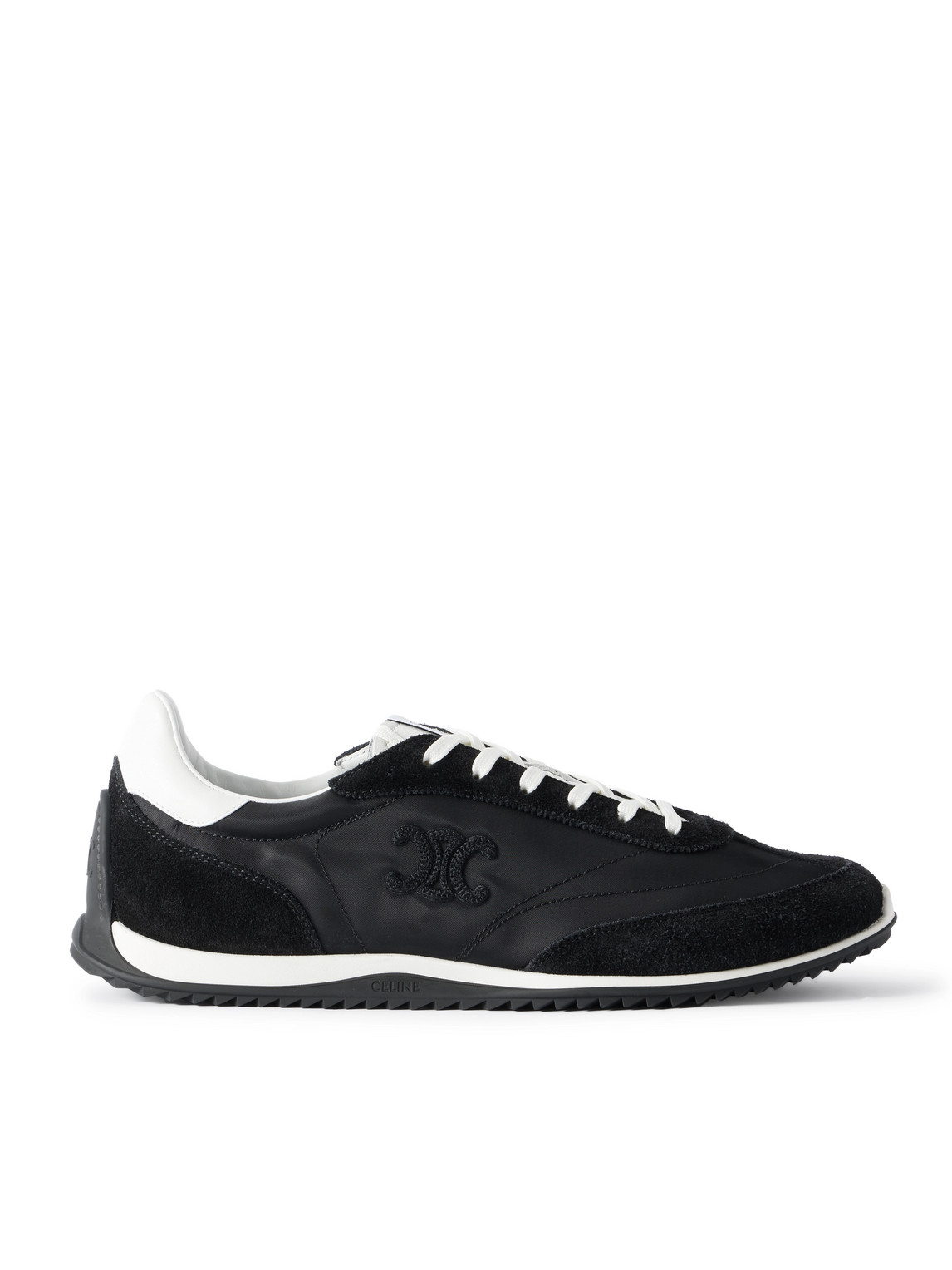 Celine Leather And Suede-trimmed Logo-embroidered Shell Sneakers In Black