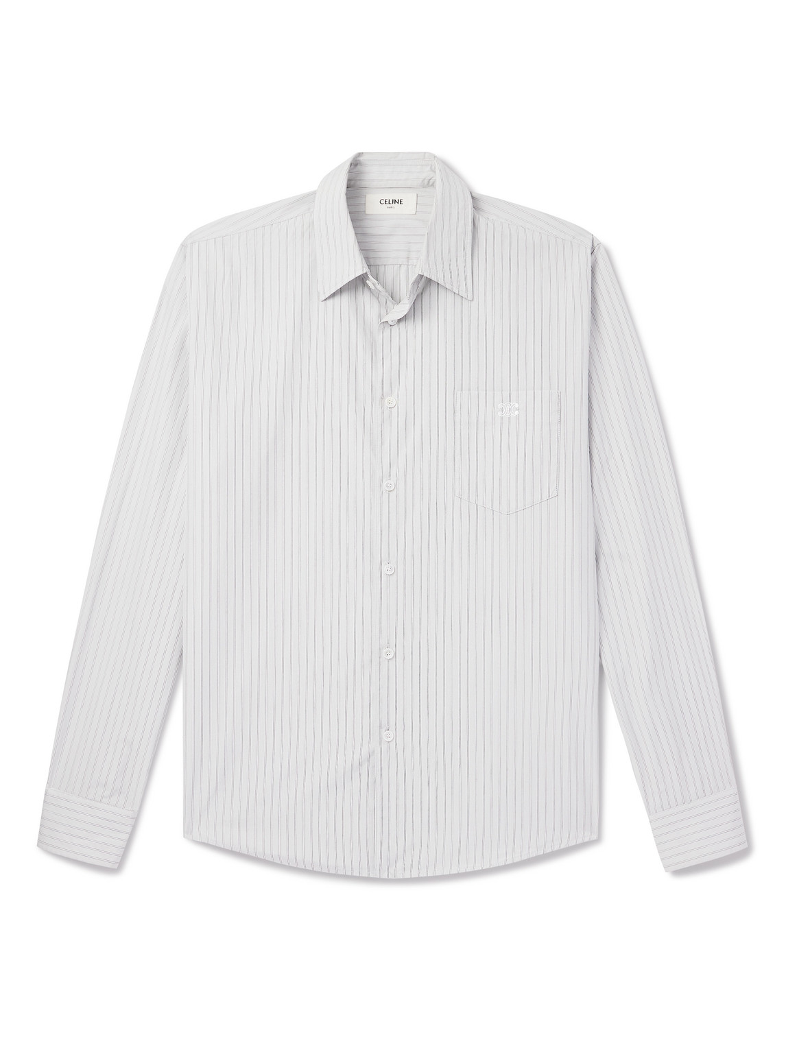 Celine Logo-embroidered Striped Cotton-poplin Shirt In Gray