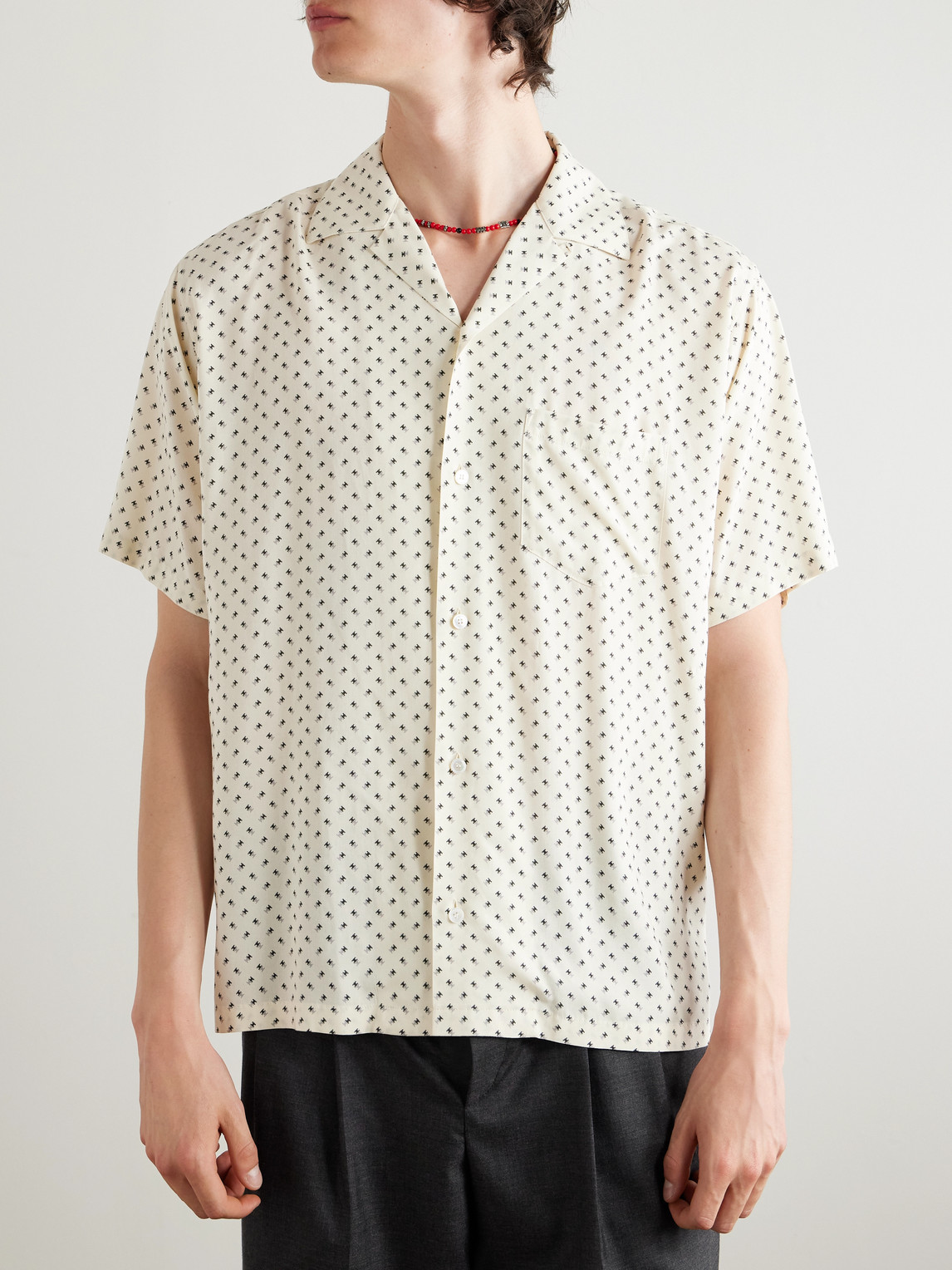 Celine Camp-collar Logo-print Voile Shirt In Neutral