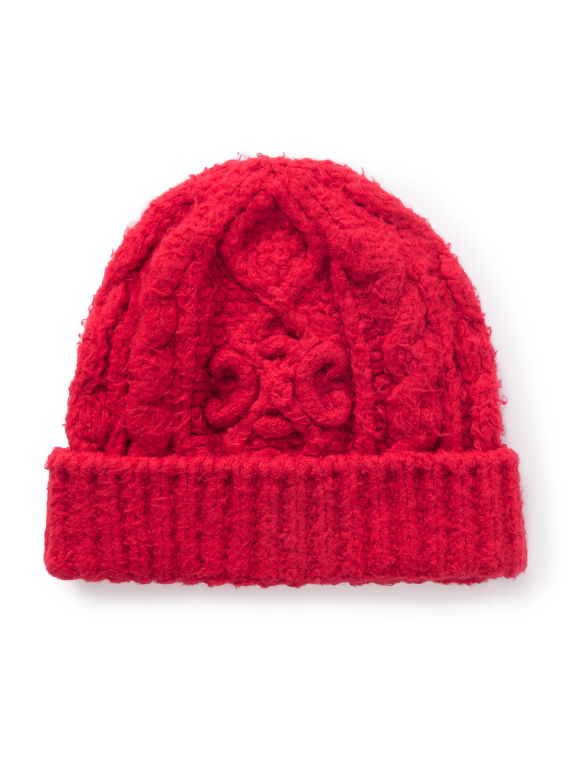 Celine Cable-knit Brushed Cotton-blend Beanie In Red
