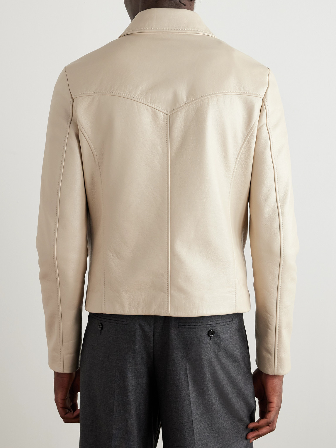 Celine Leather Blouson Jacket In Neutral