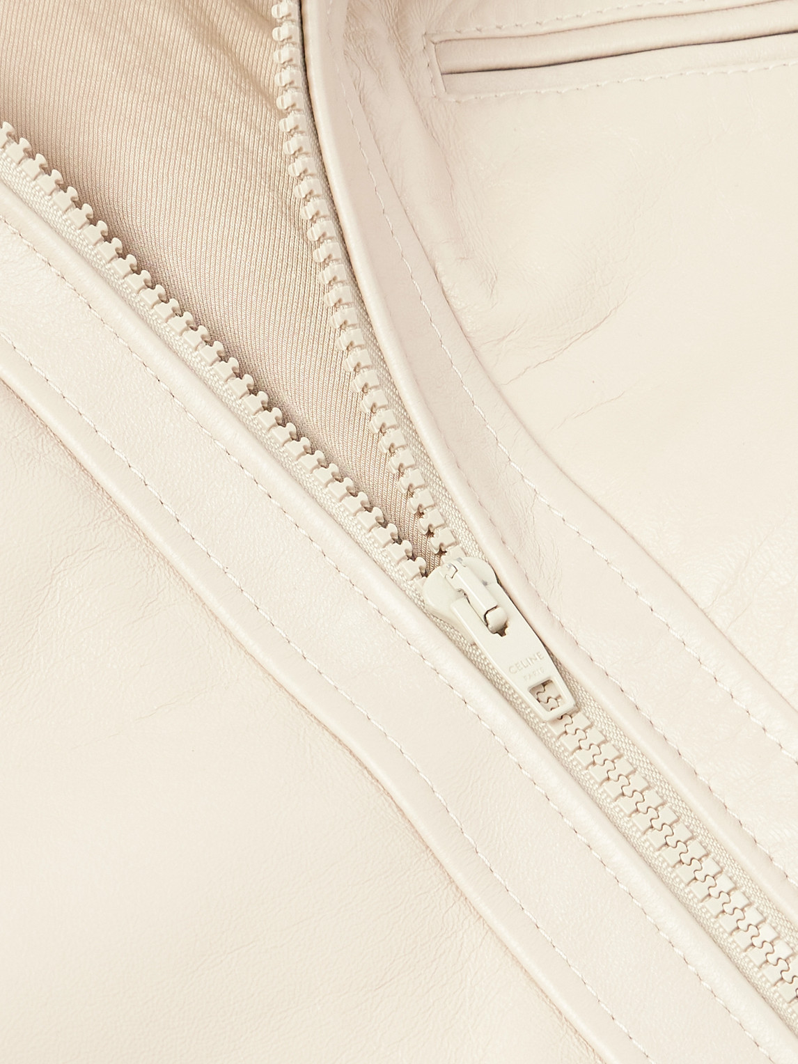 Celine Leather Blouson Jacket In Neutral