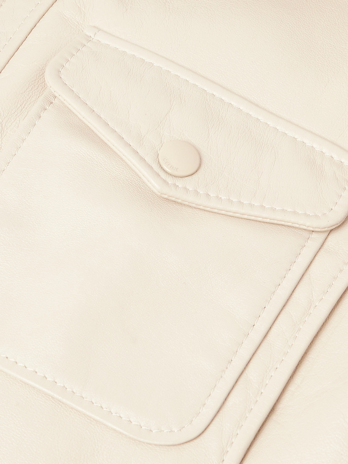 Celine Leather Blouson Jacket In Neutral