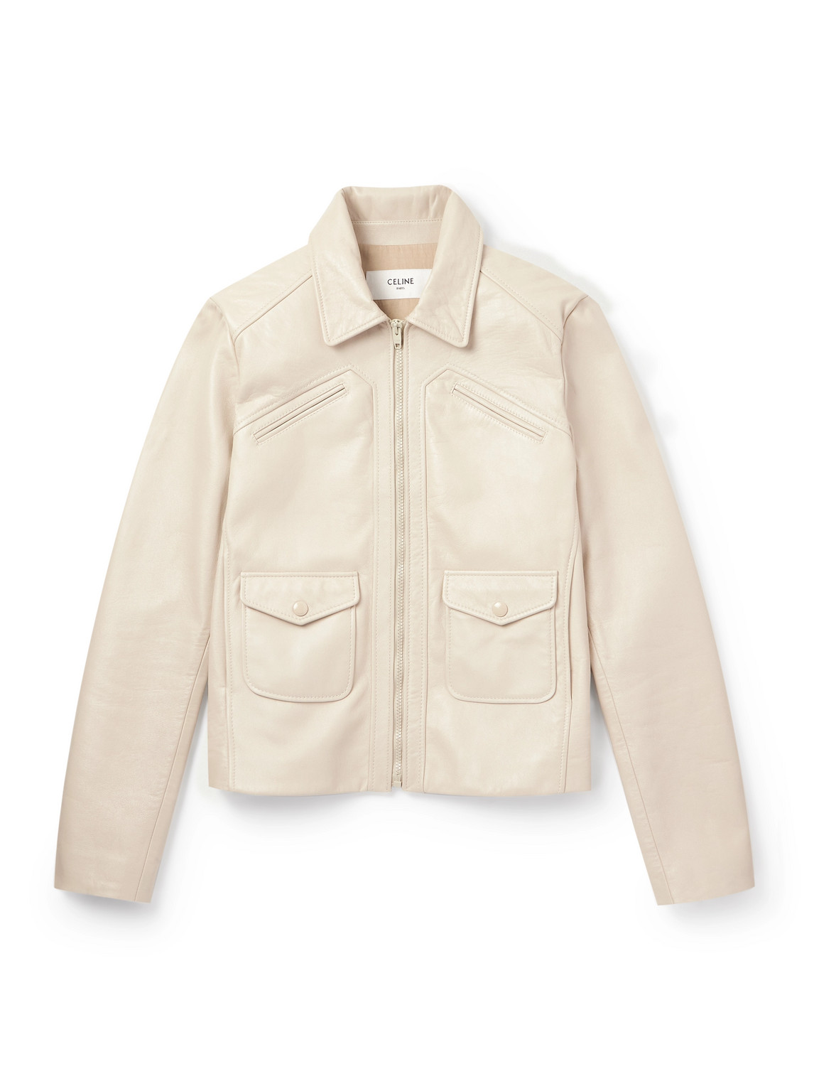 Celine Leather Blouson Jacket In Neutral
