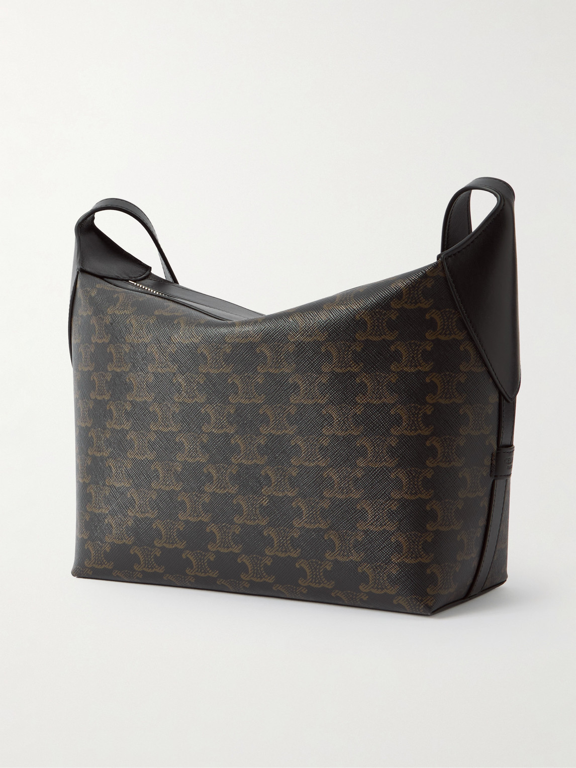 Celine Leather-trimmed Monogrammed Coated-canvas Messenger Bag In Black