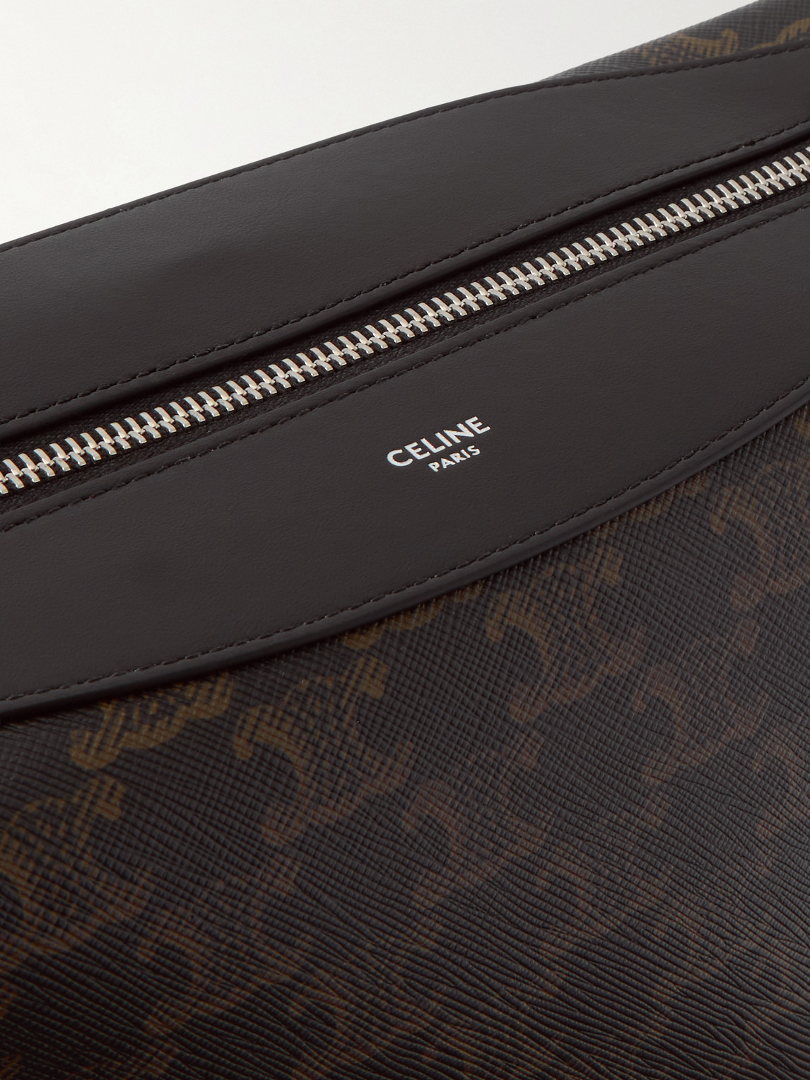 Celine Leather-trimmed Monogrammed Coated-canvas Messenger Bag In Black