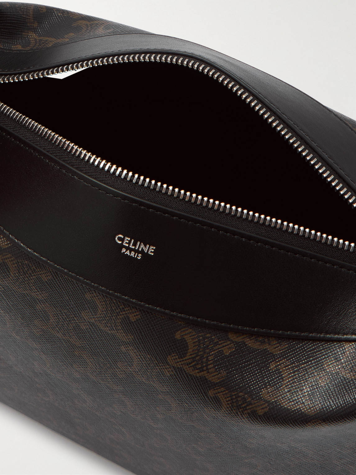 Celine Leather-trimmed Monogrammed Coated-canvas Messenger Bag In Black