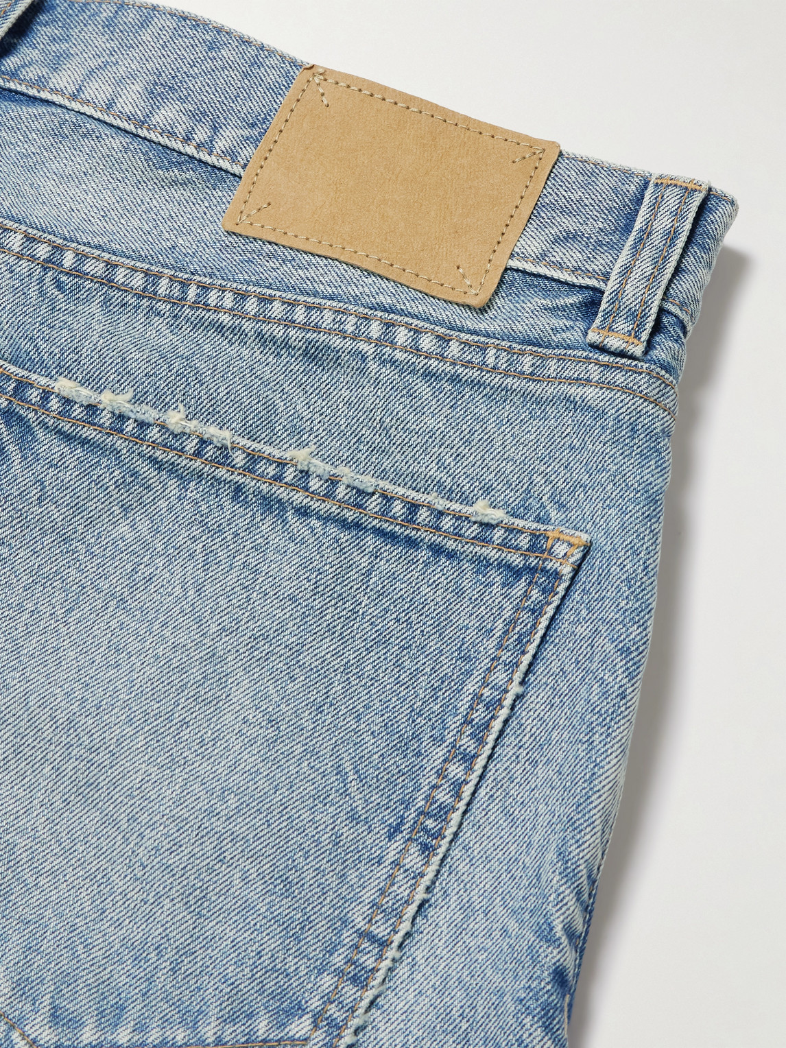 Celine Straight-leg Frayed Denim Bermuda Shorts In Blue